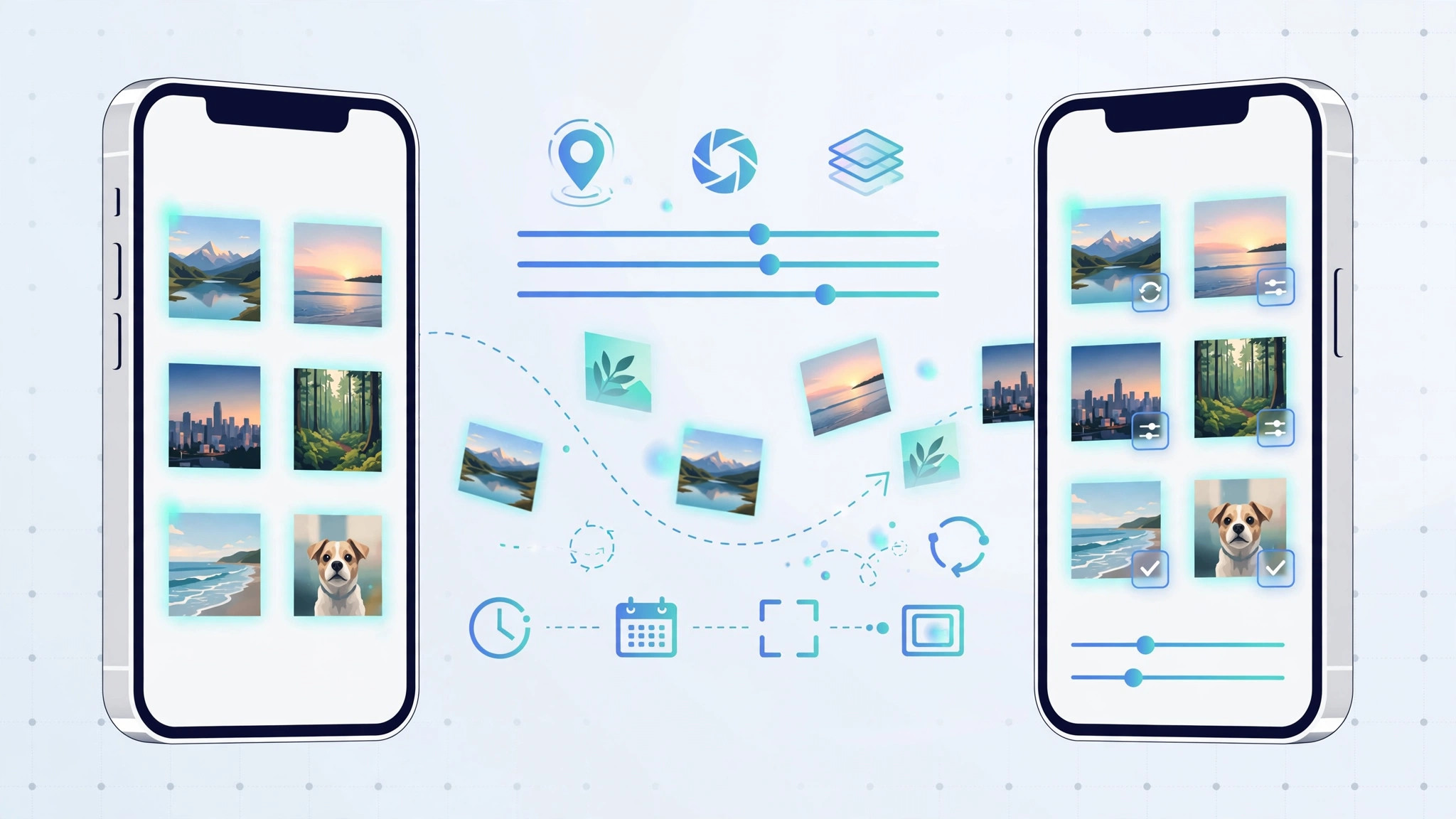 iPhone Photos app share sheet with the All Photo Data option for transferring edits and metadata
