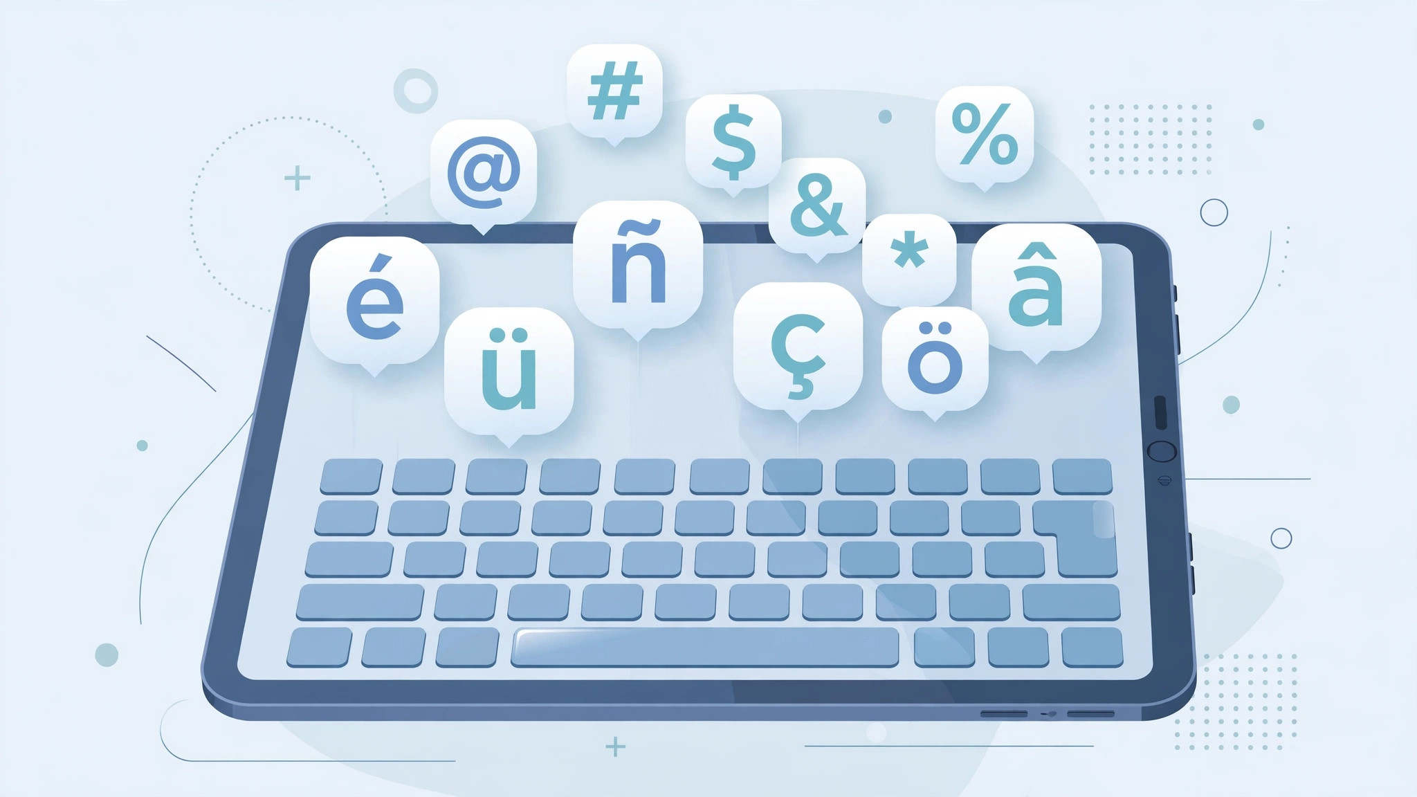iPad virtual keyboard showing key flicks for typing extra characters and symbols