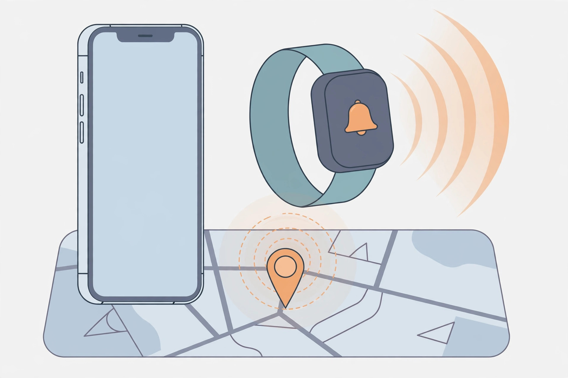 iPhone Find My app showing an Apple Watch on the map with the Play Sound option