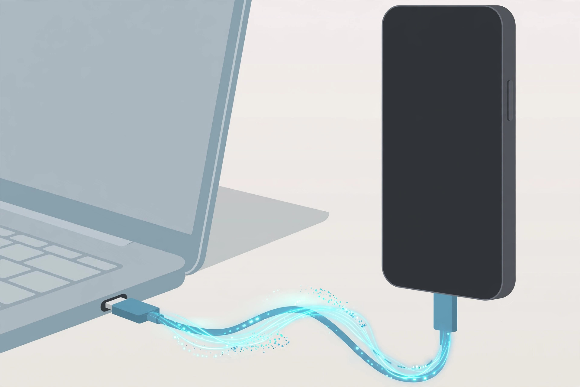 iPhone plugged into a MacBook with a USB cable to share its cellular internet connection