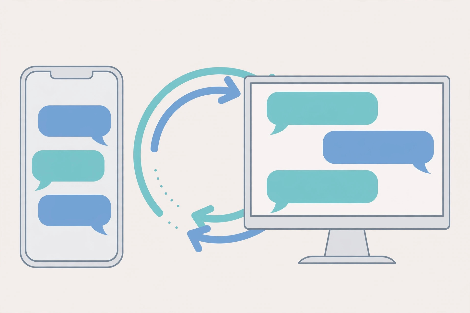 iPhone and Mac showing the Messages app with conversations syncing between the two devices