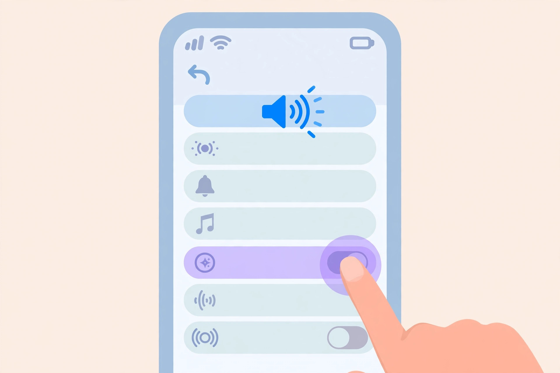 iPhone Settings showing Accessibility Audio/Visual screen with the Power On and Off Sounds toggle
