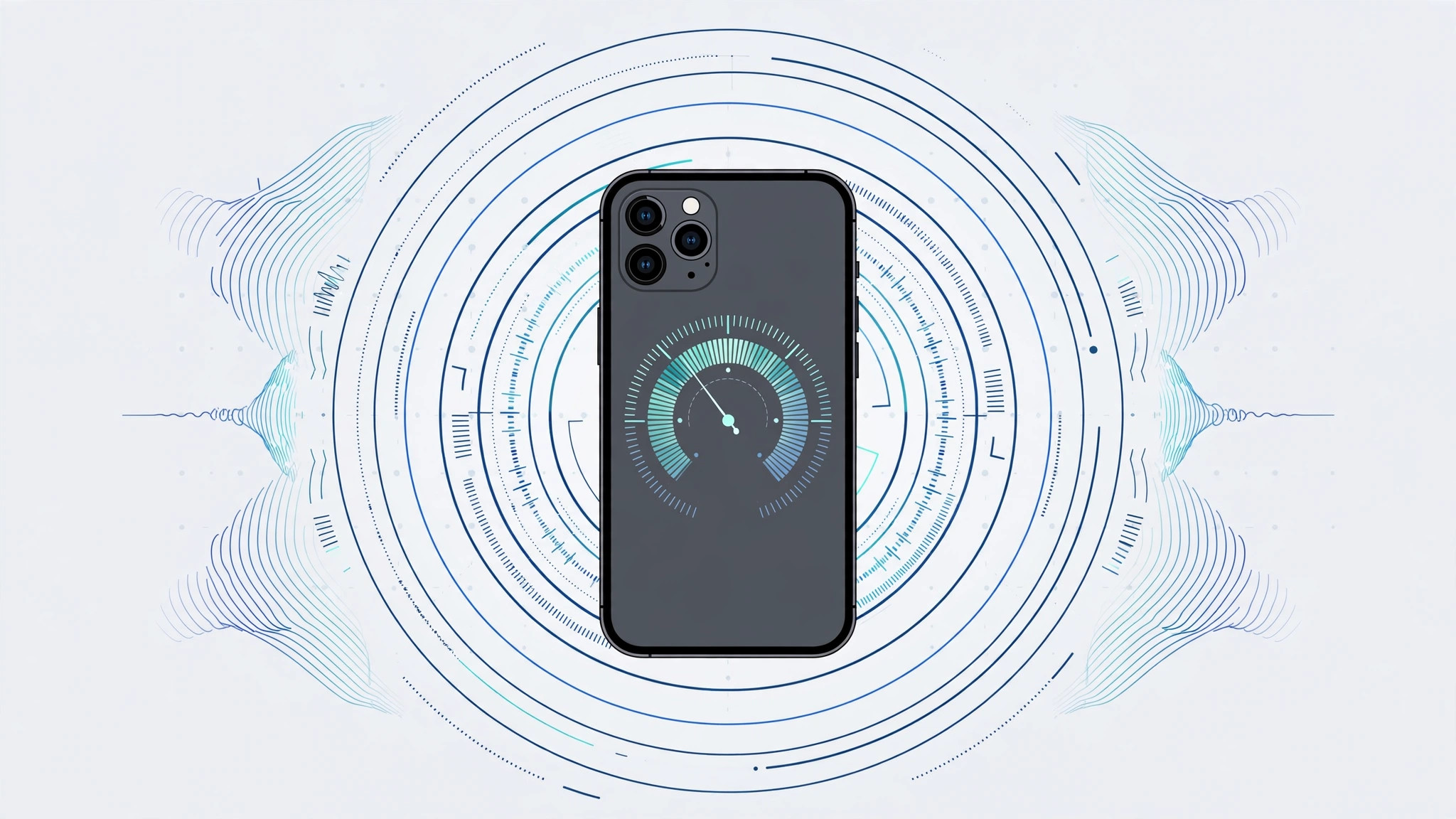 iPhone displaying a decibel meter app measuring ambient noise