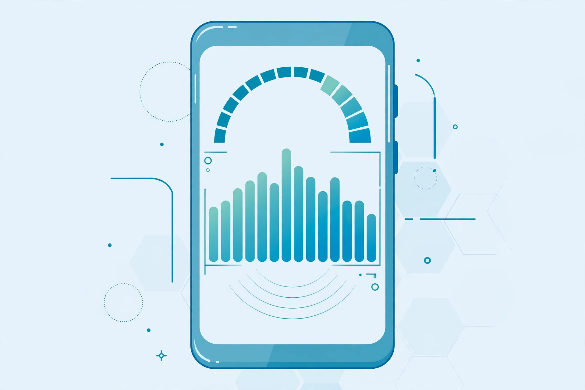 iPhone screen showing a decibel meter app with a live ambient noise reading