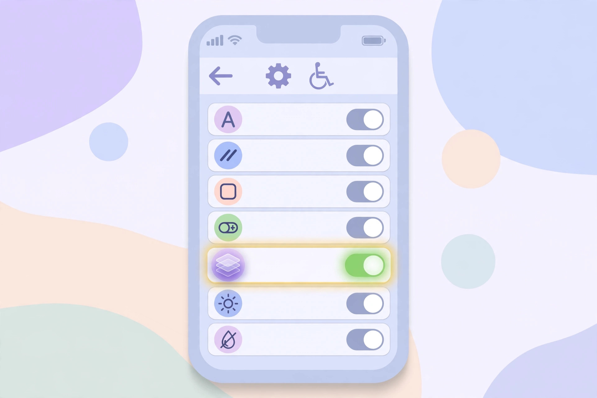 iPhone Settings screen showing the Reduce Transparency toggle switched on under Accessibility, Display and Text Size in iOS 26