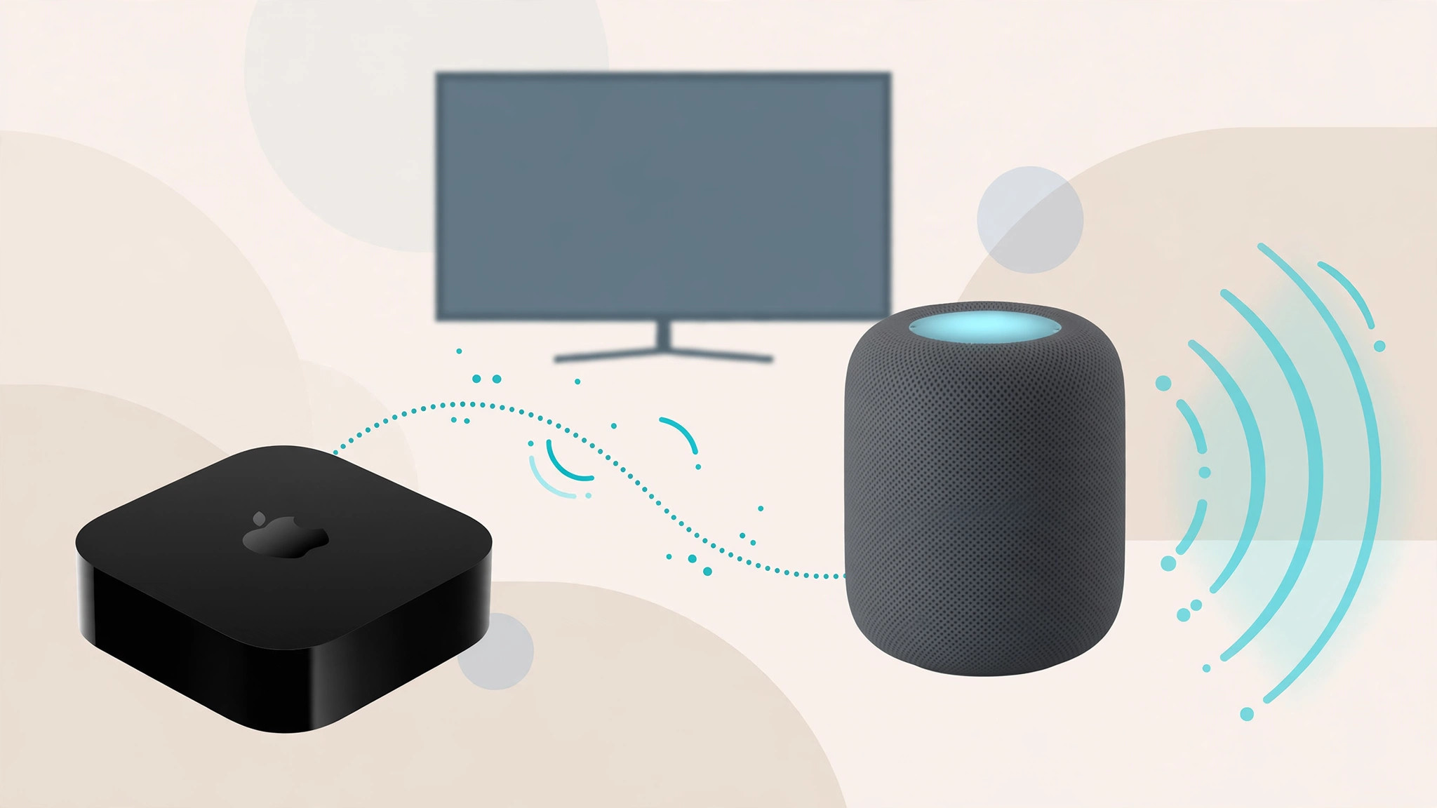 Apple TV Settings screen showing Video and Audio options with HomePod selected as the default audio output
