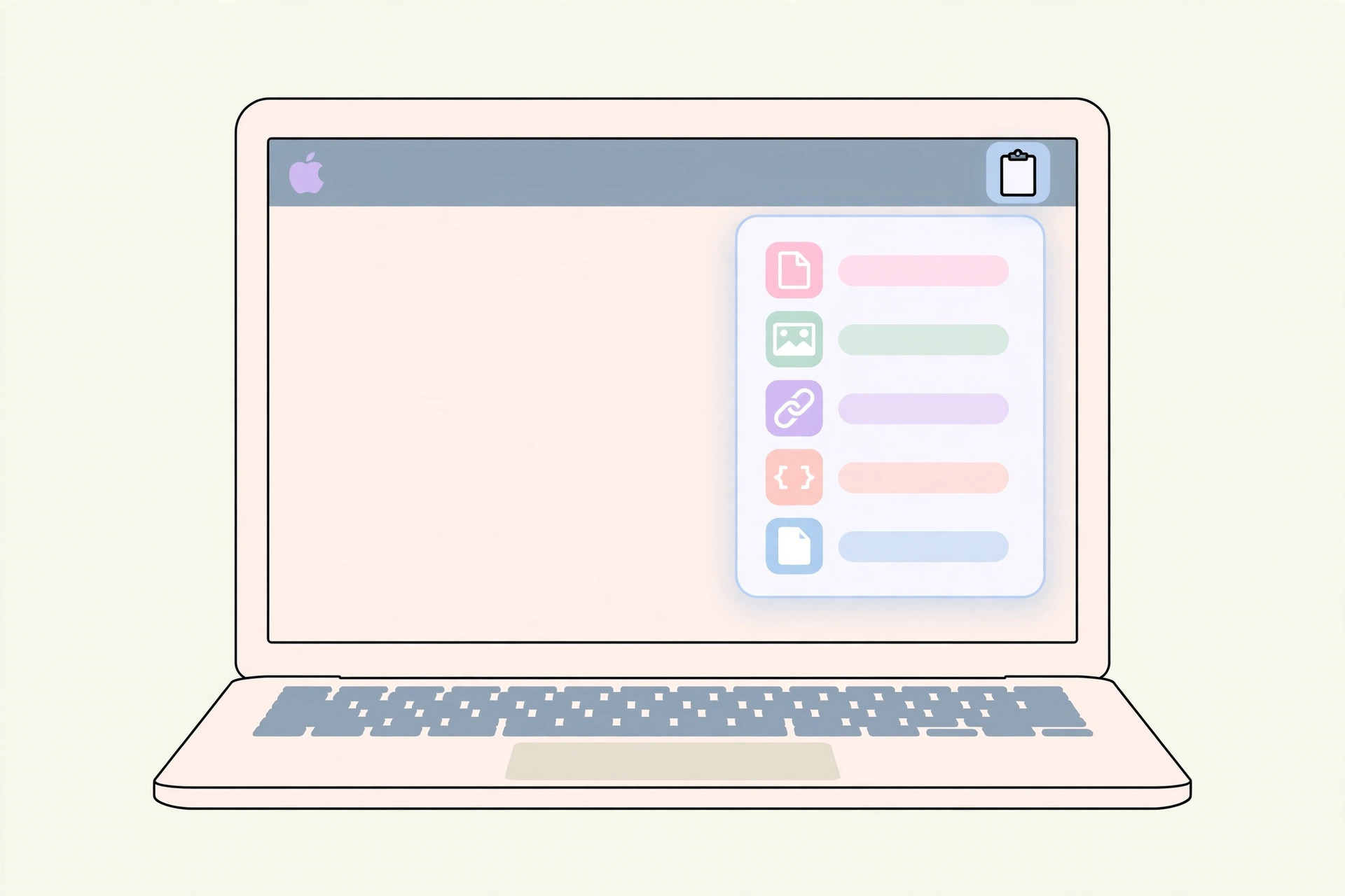 CopyClip menu bar icon displaying a list of recently copied clipboard items on Mac