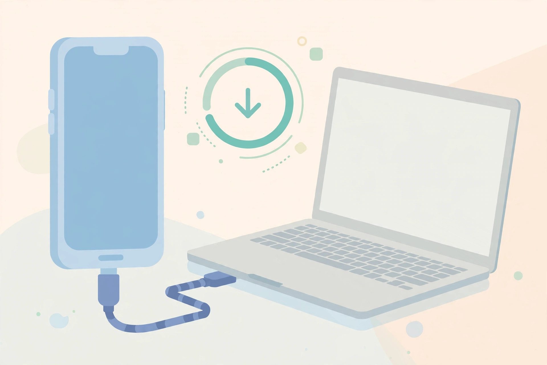 iPhone connected to a Mac with a USB-C cable to measure data transfer speed