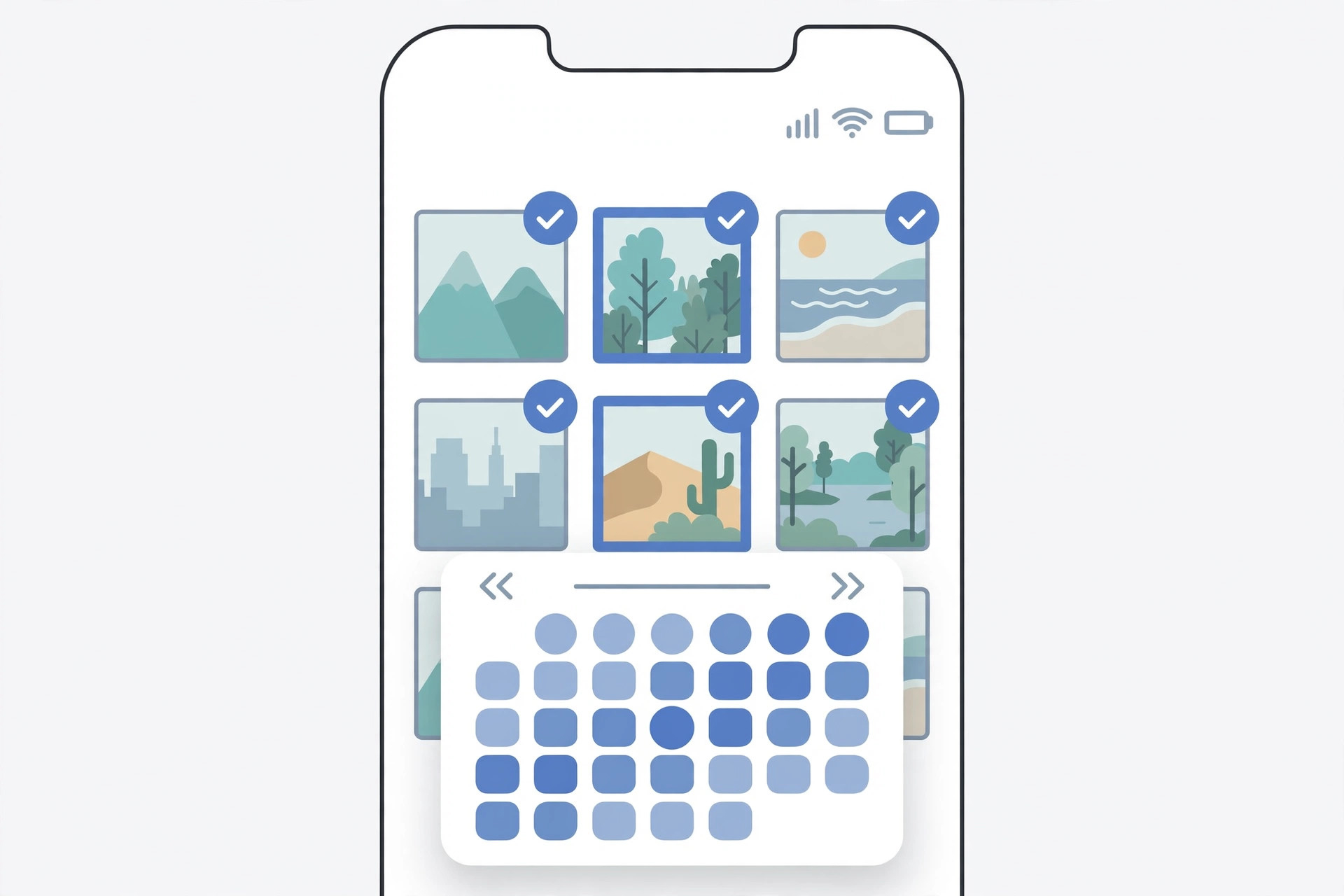 iPhone Photos app with multiple photos selected, ready to adjust date, time and location