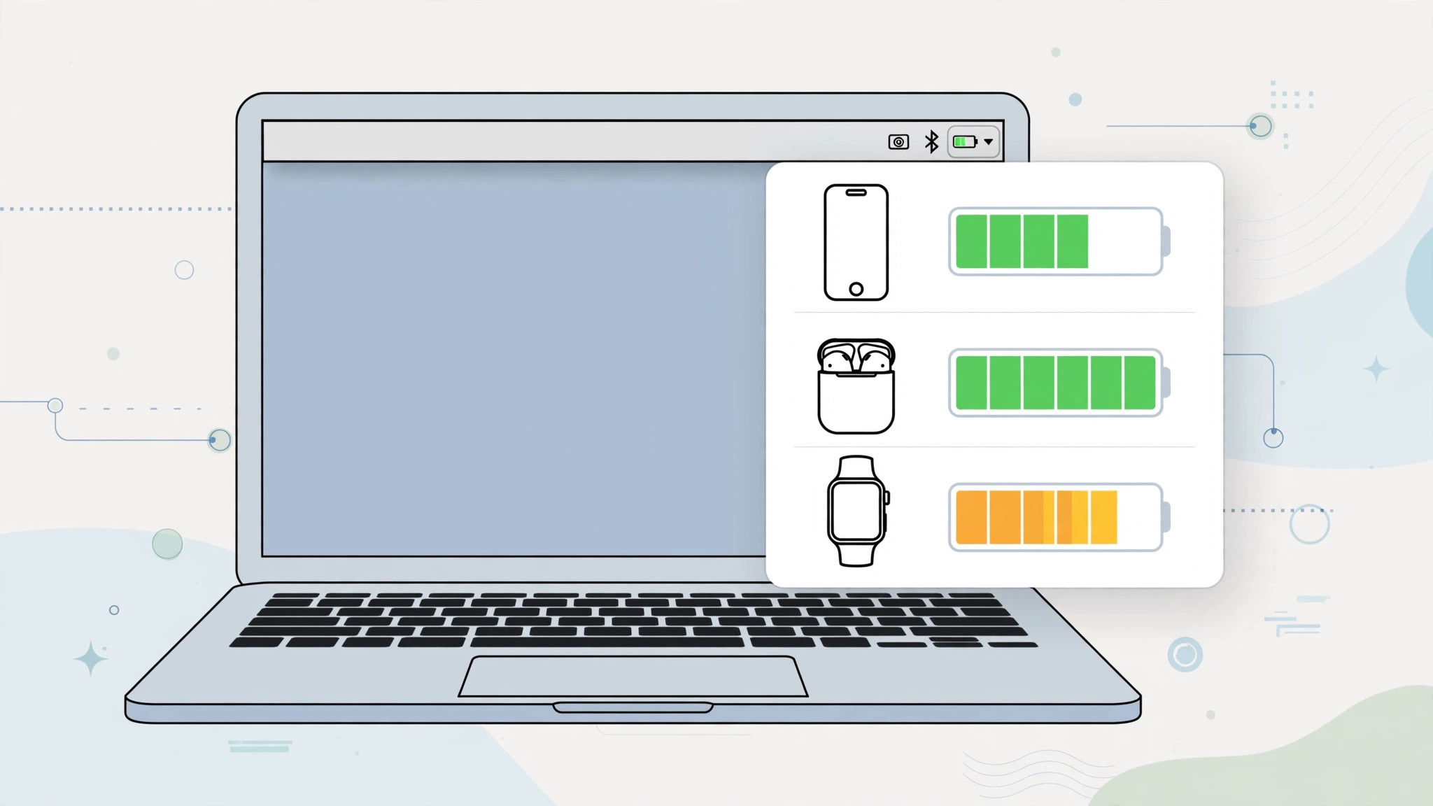 Mac screen showing battery charge levels of connected Apple devices