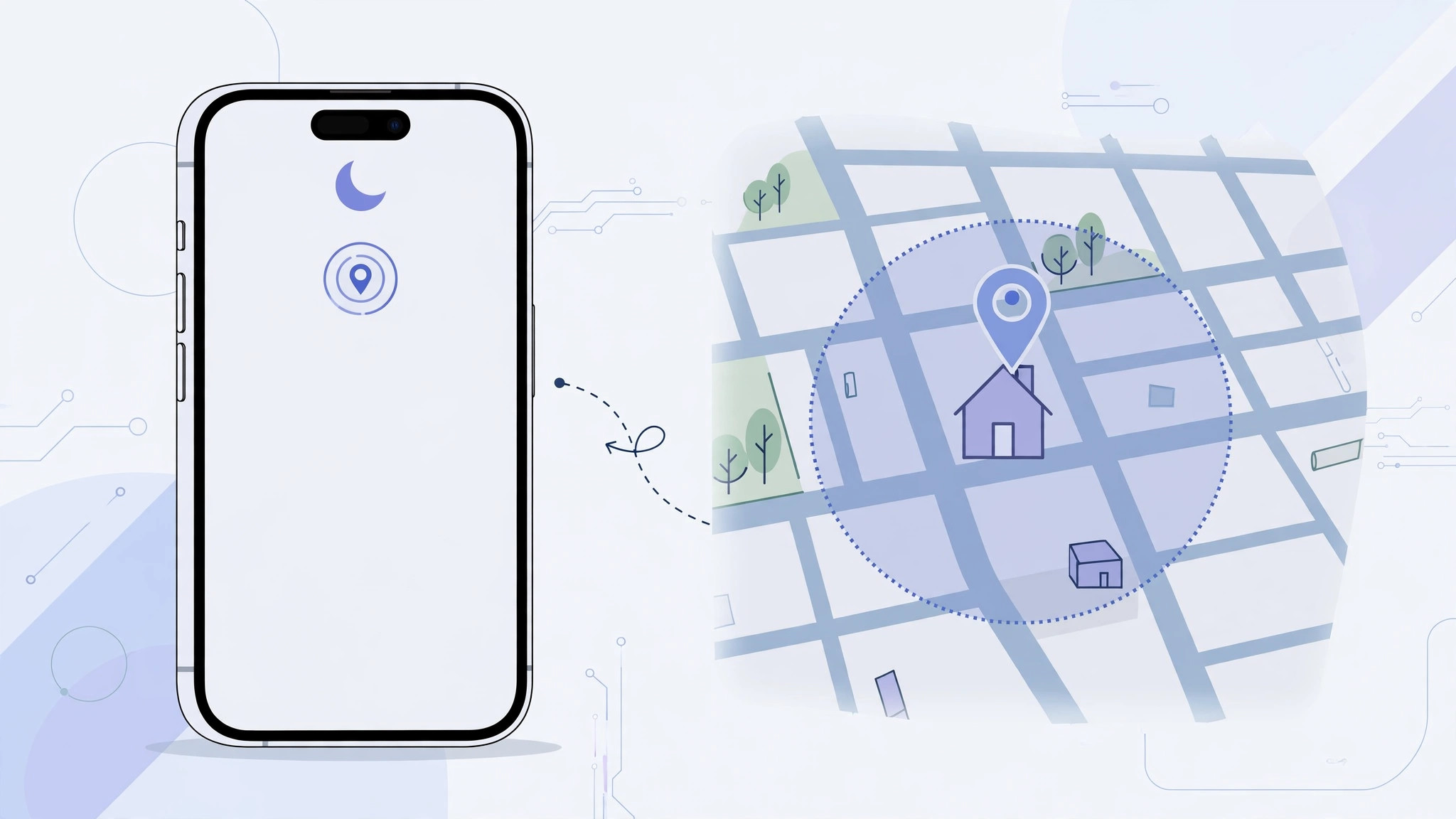 iPhone showing a location-based Do Not Disturb Focus automation on a map