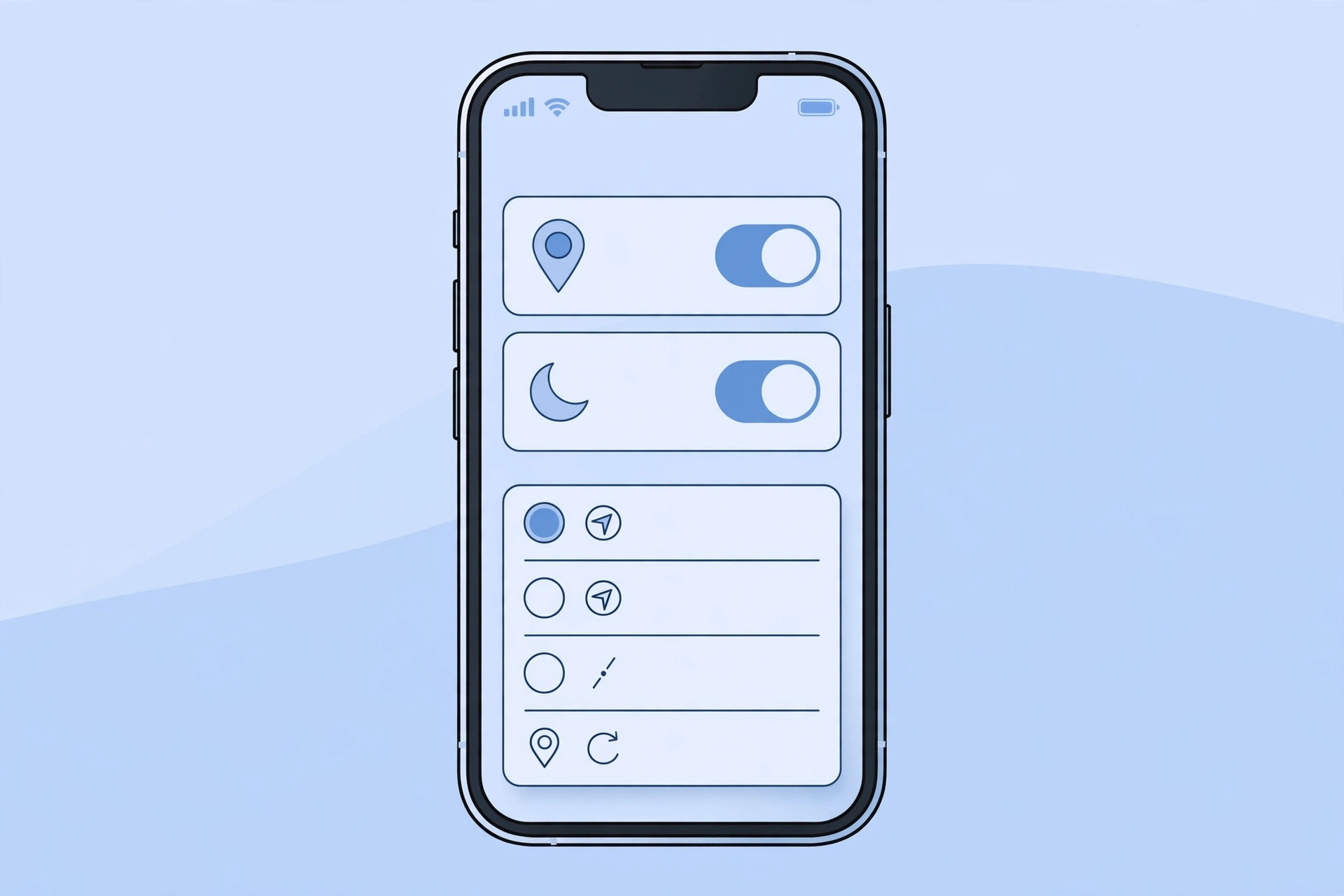 iPhone Focus settings showing a location-based Do Not Disturb automation with a map pin