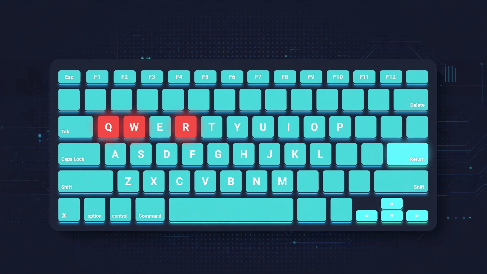 MacBook keyboard with highlighted keys illustrating the Mouse Keys issue