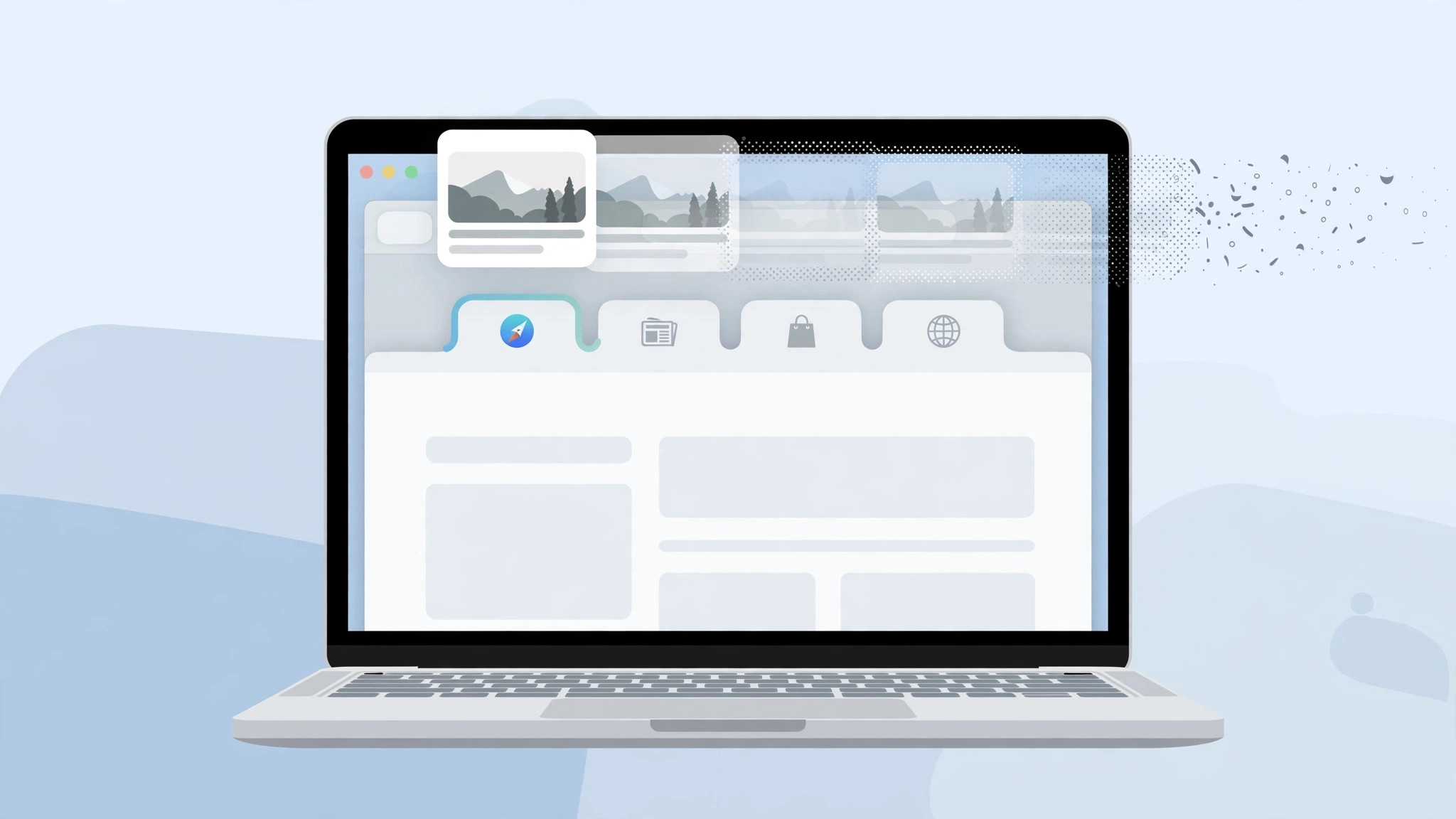Illustration of a Safari window on Mac with a terminal command that disables tab hover previews