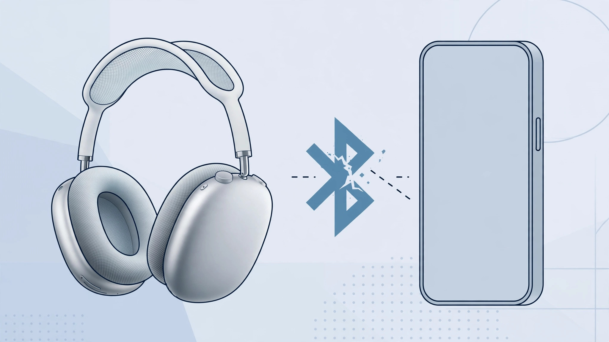 Illustration of AirPods Max headphones next to a smartphone showing a Bluetooth pairing icon