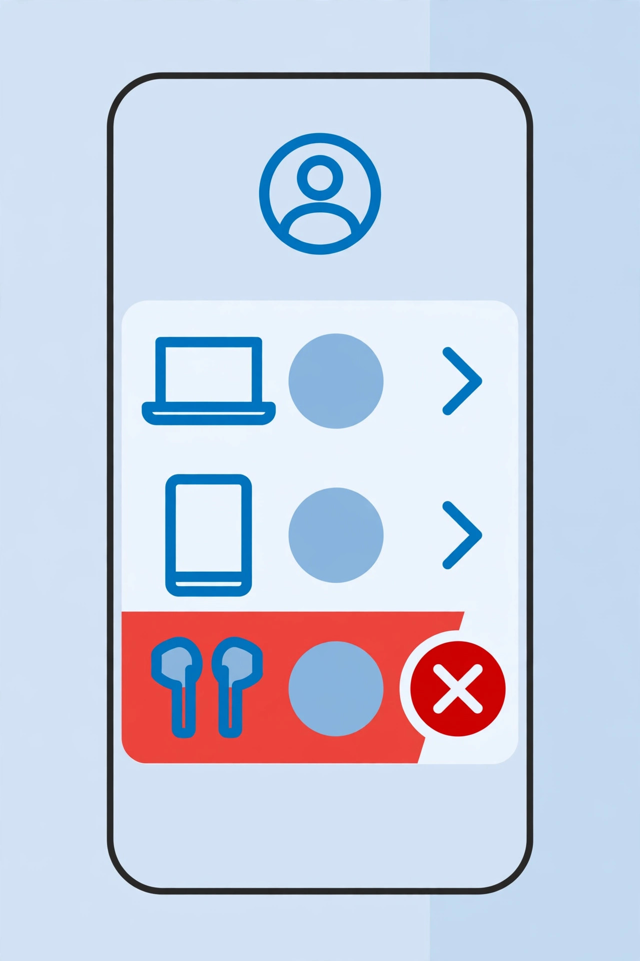 iPhone Settings account page showing the list of devices linked to the Apple ID