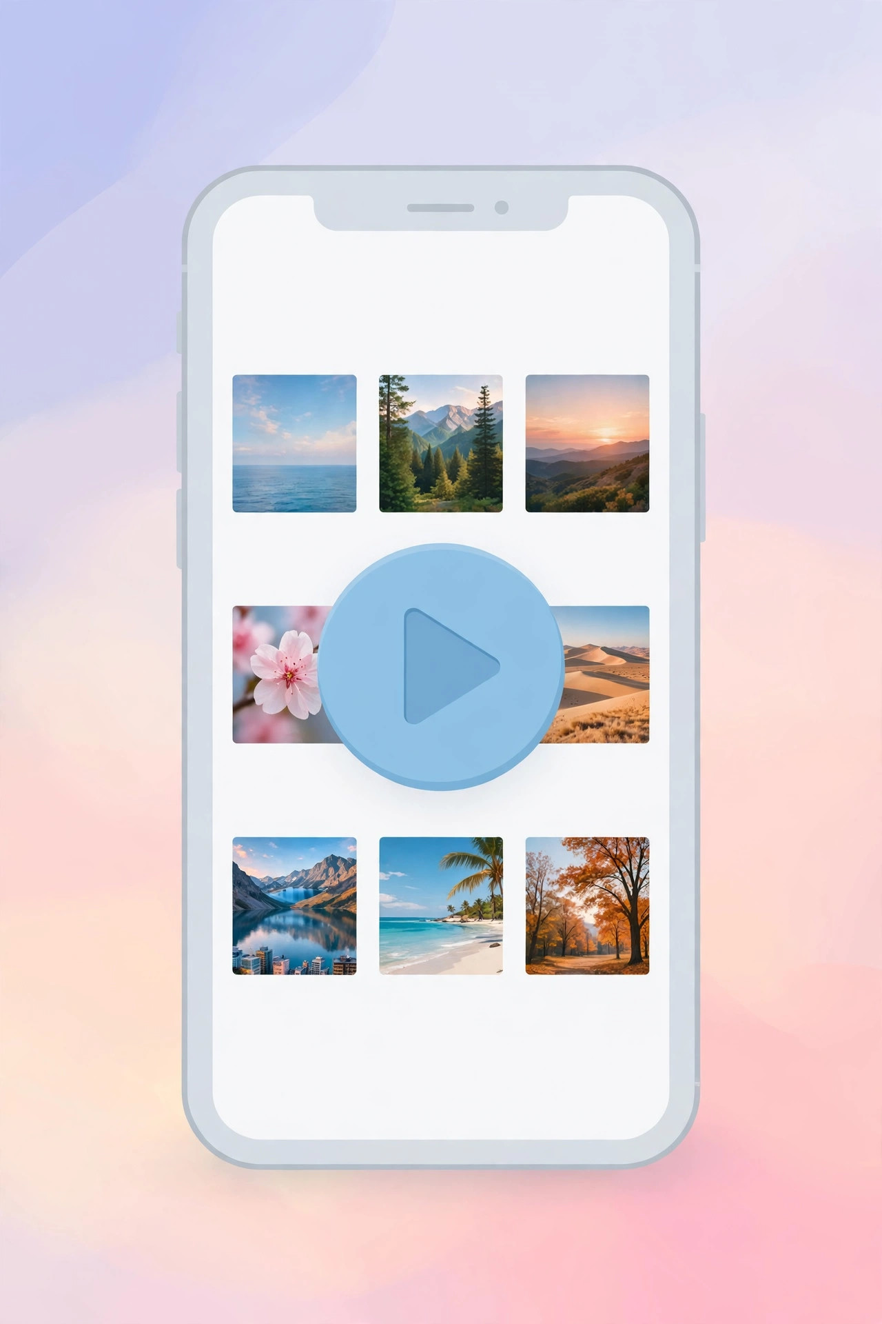 iPhone Photos app screen showing the Slideshow option and playback controls for starting a photo slideshow in iOS 14