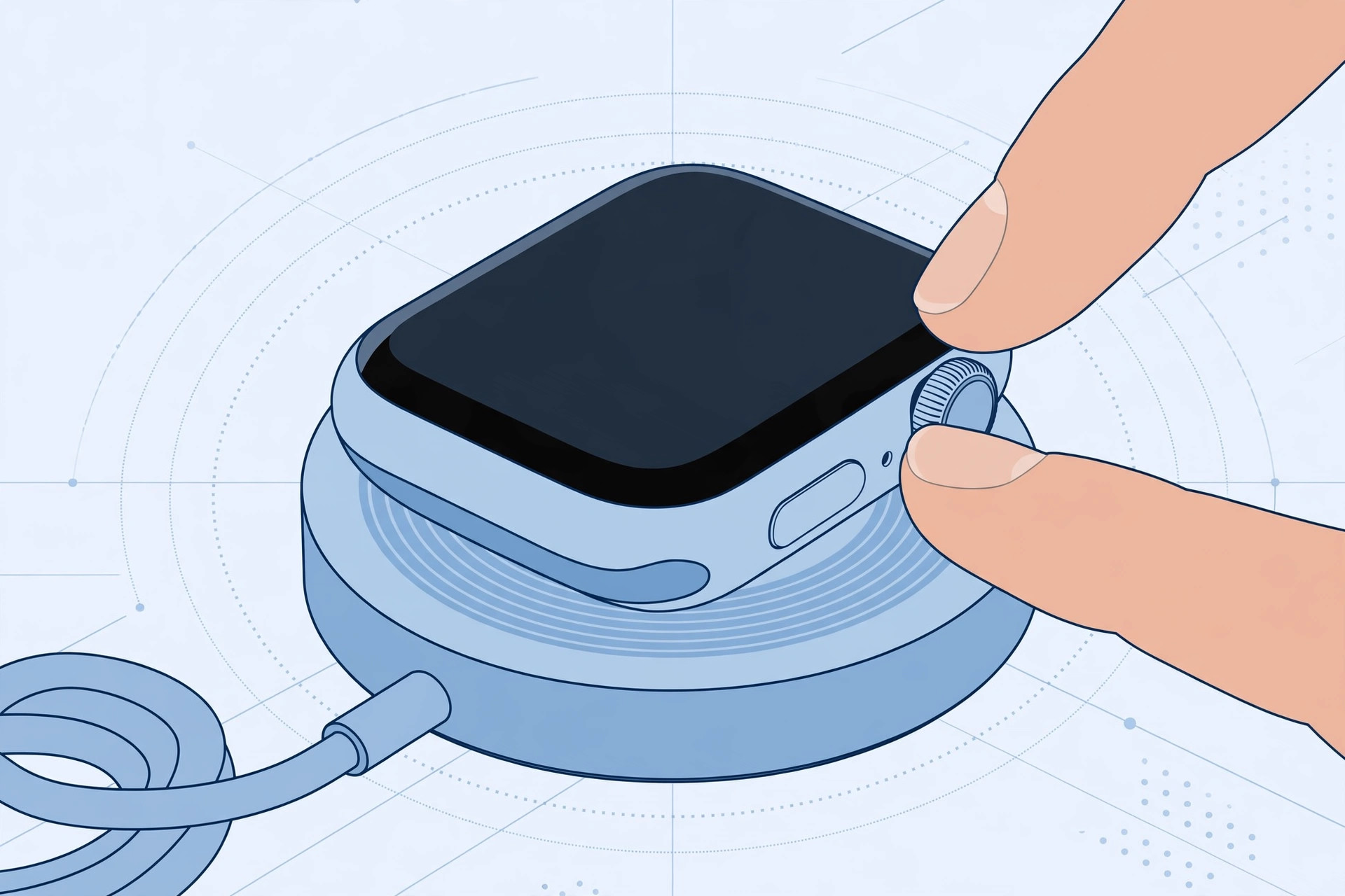 Apple Watch on its charger showing the reset screen