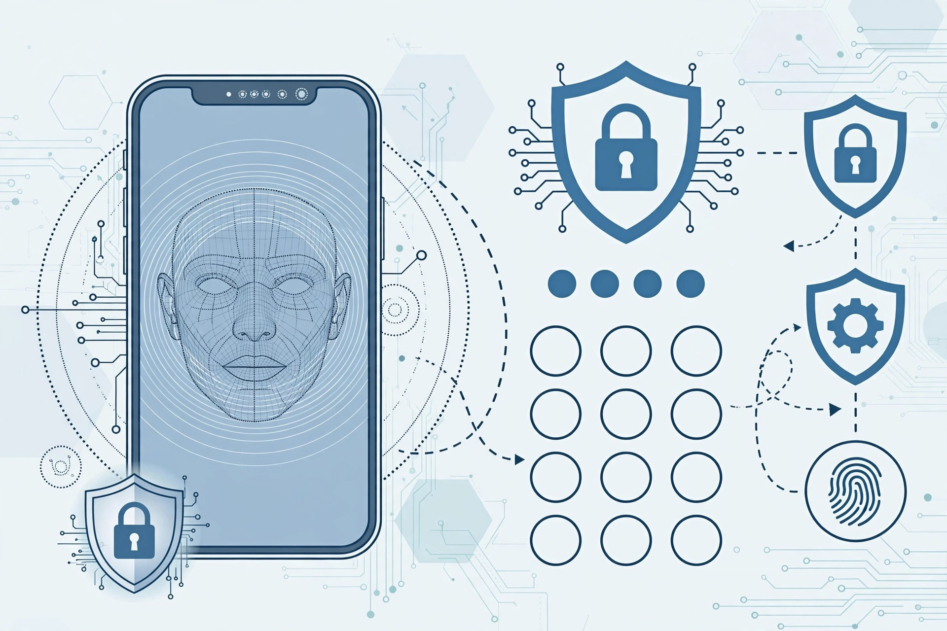 iPhone Settings screen showing Face ID and Passcode options with toggles for iPhone Unlock, Wallet and Apple Pay