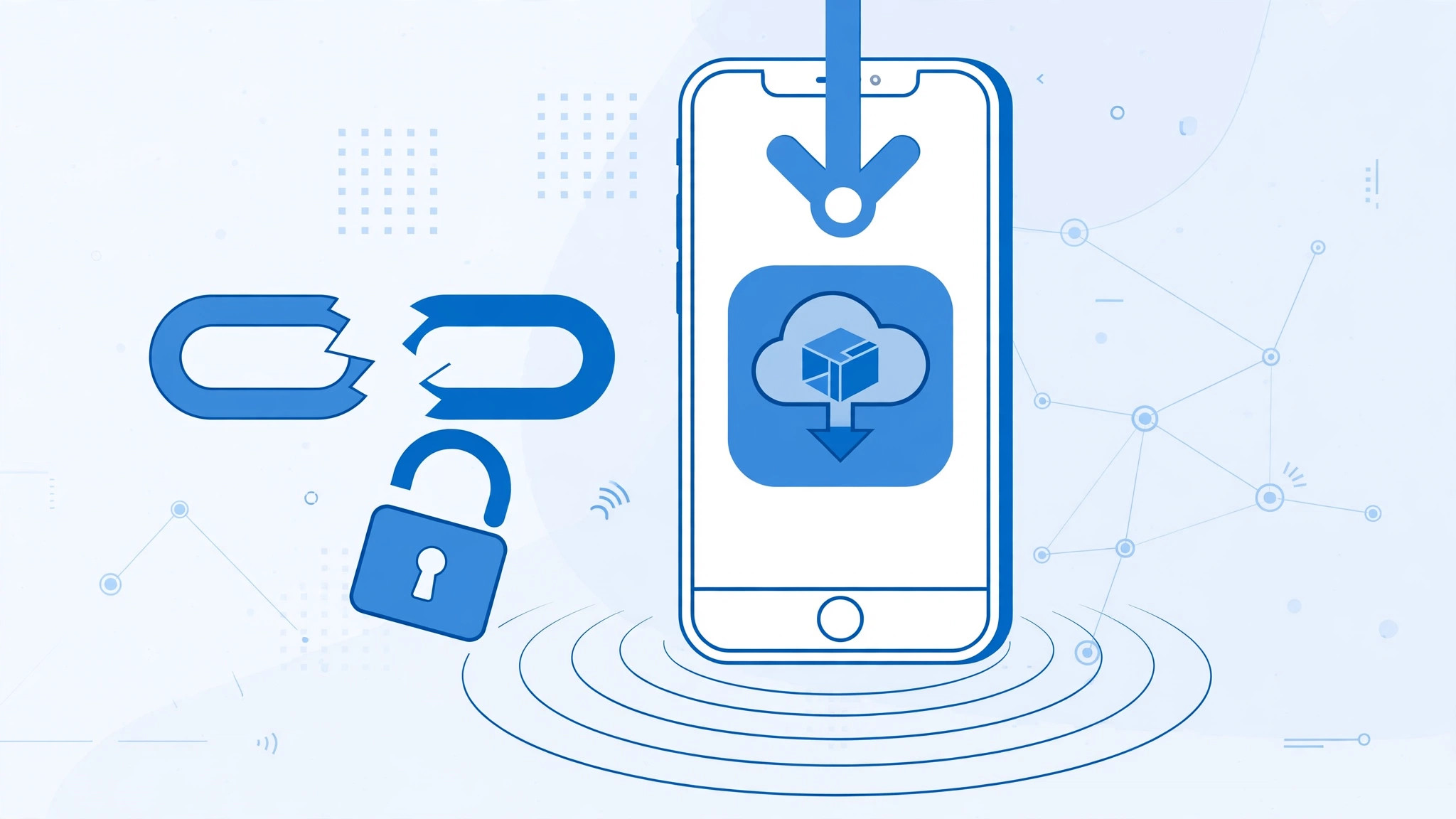 Illustration of an iPhone with an app download icon, representing the cellular app download limit setting