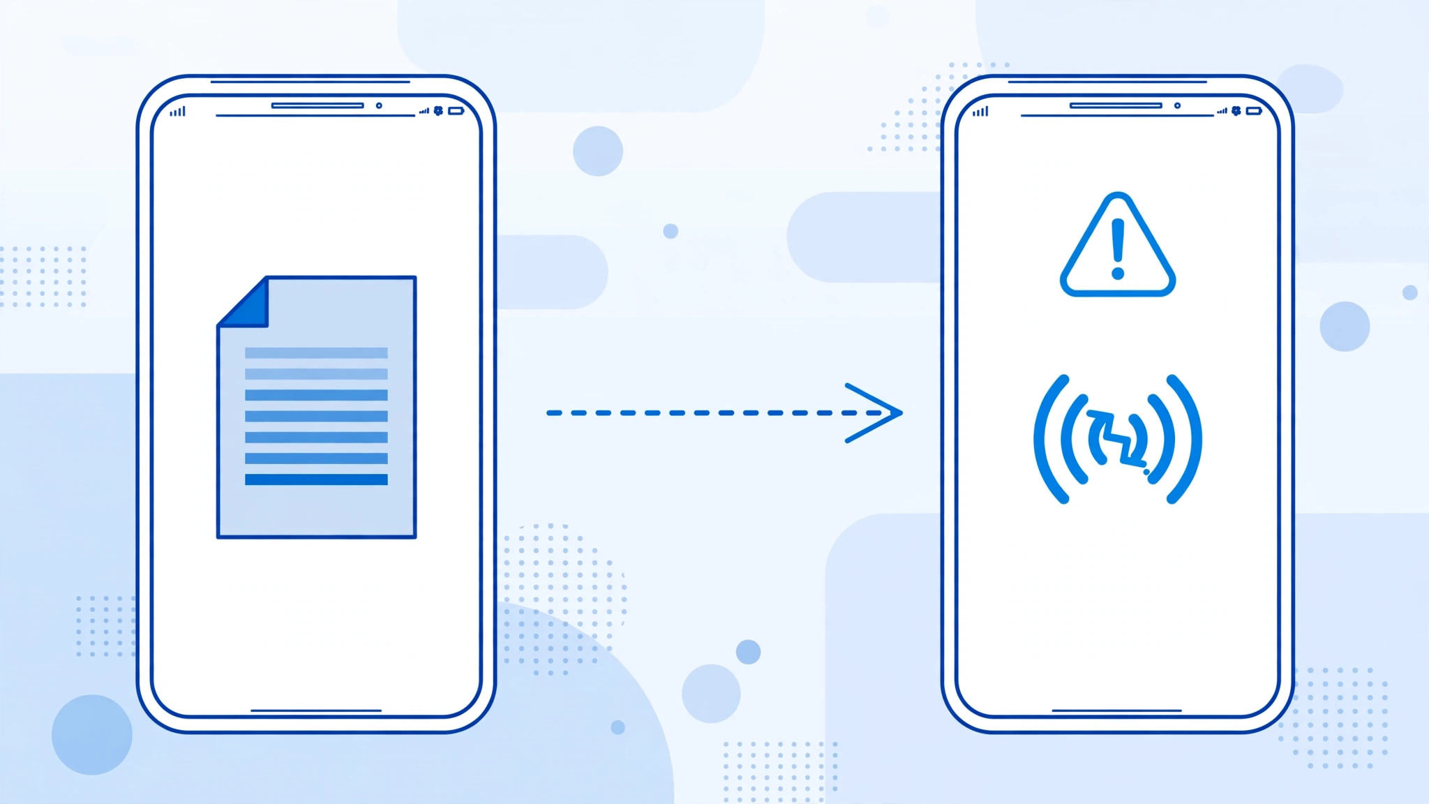 Illustration of two iPhones with an AirDrop transfer arrow between them