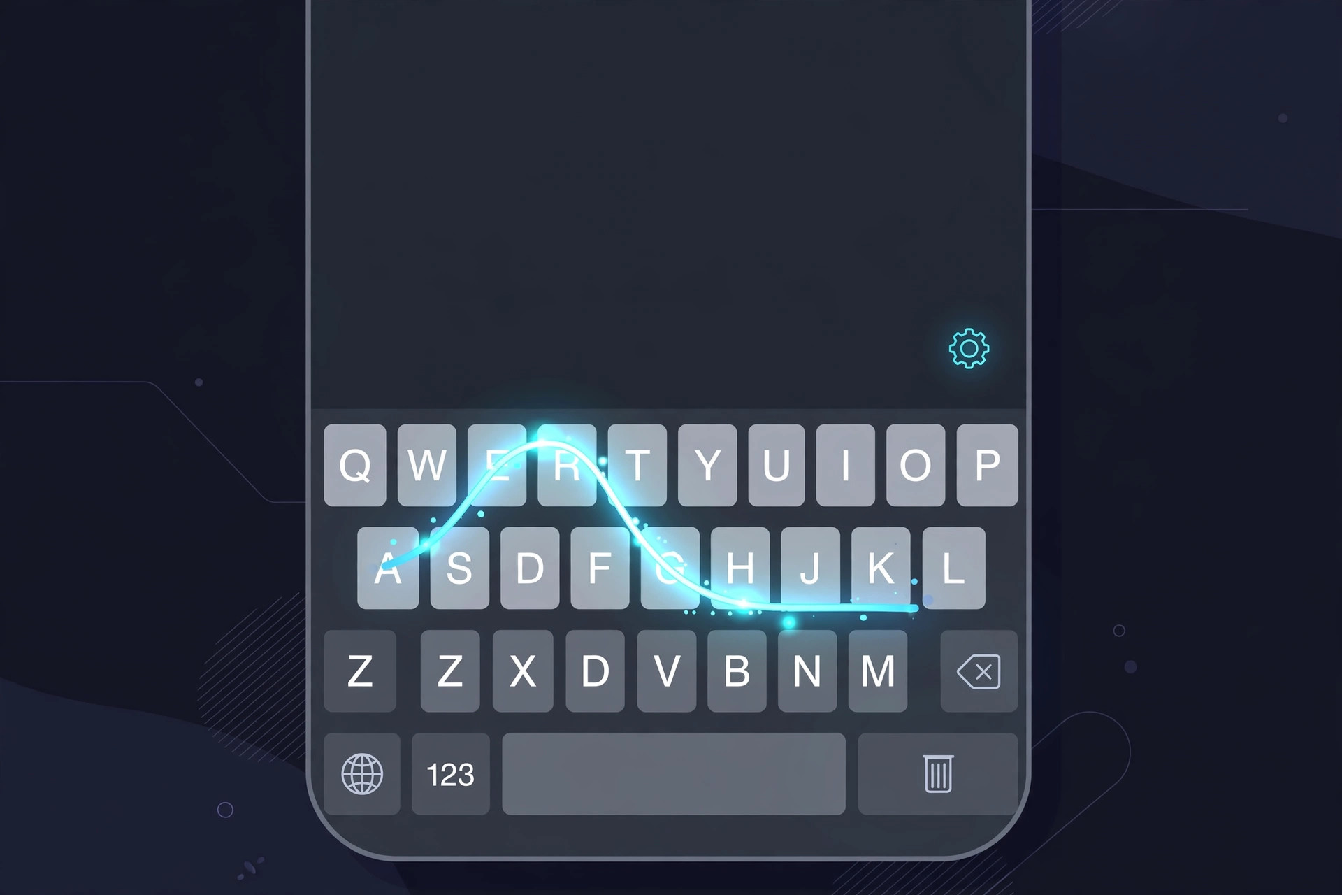 iPhone keyboard with a finger gliding across the letters to swipe-type a word using QuickPath
