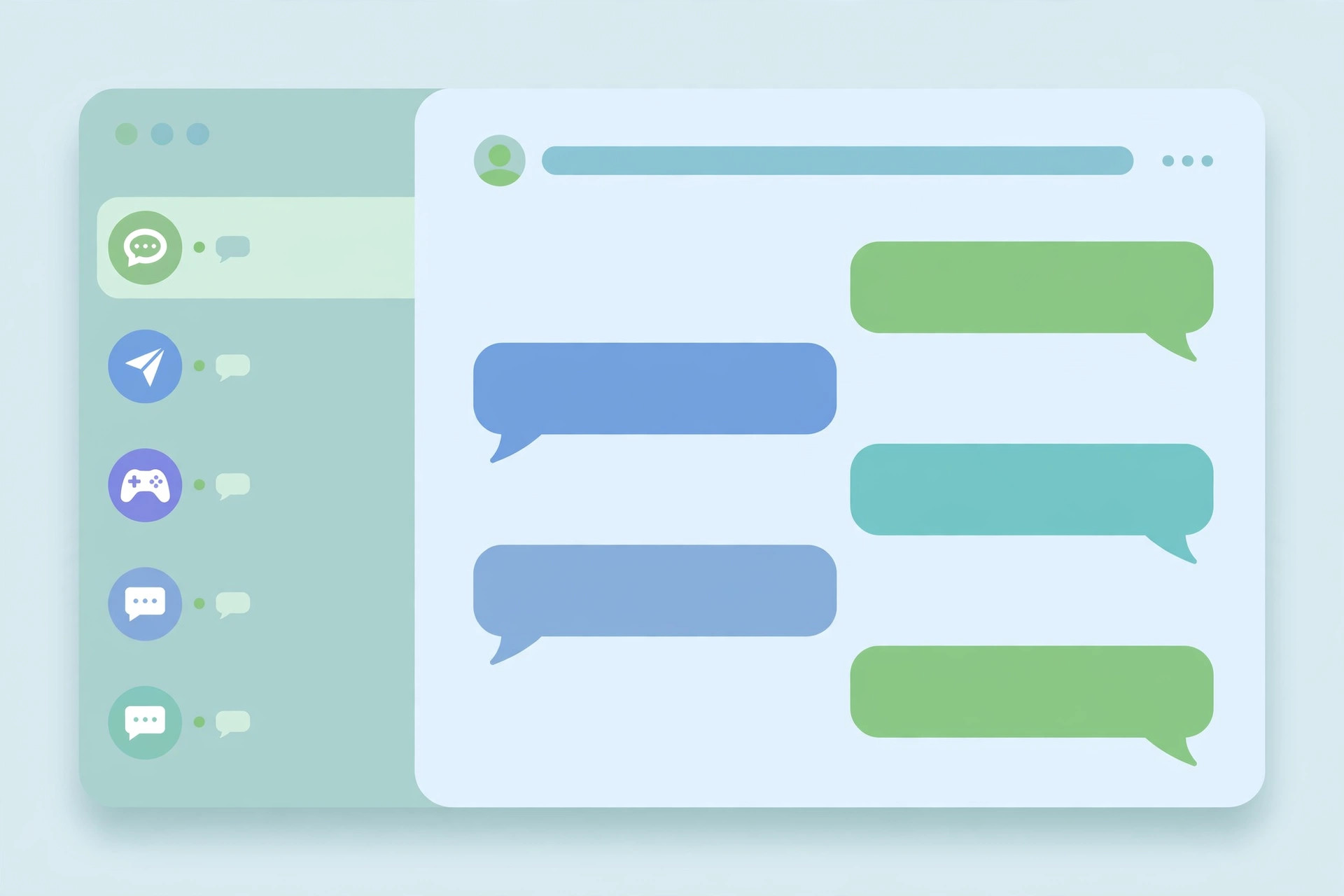Multiple messaging app icons combined into one unified messenger app interface
