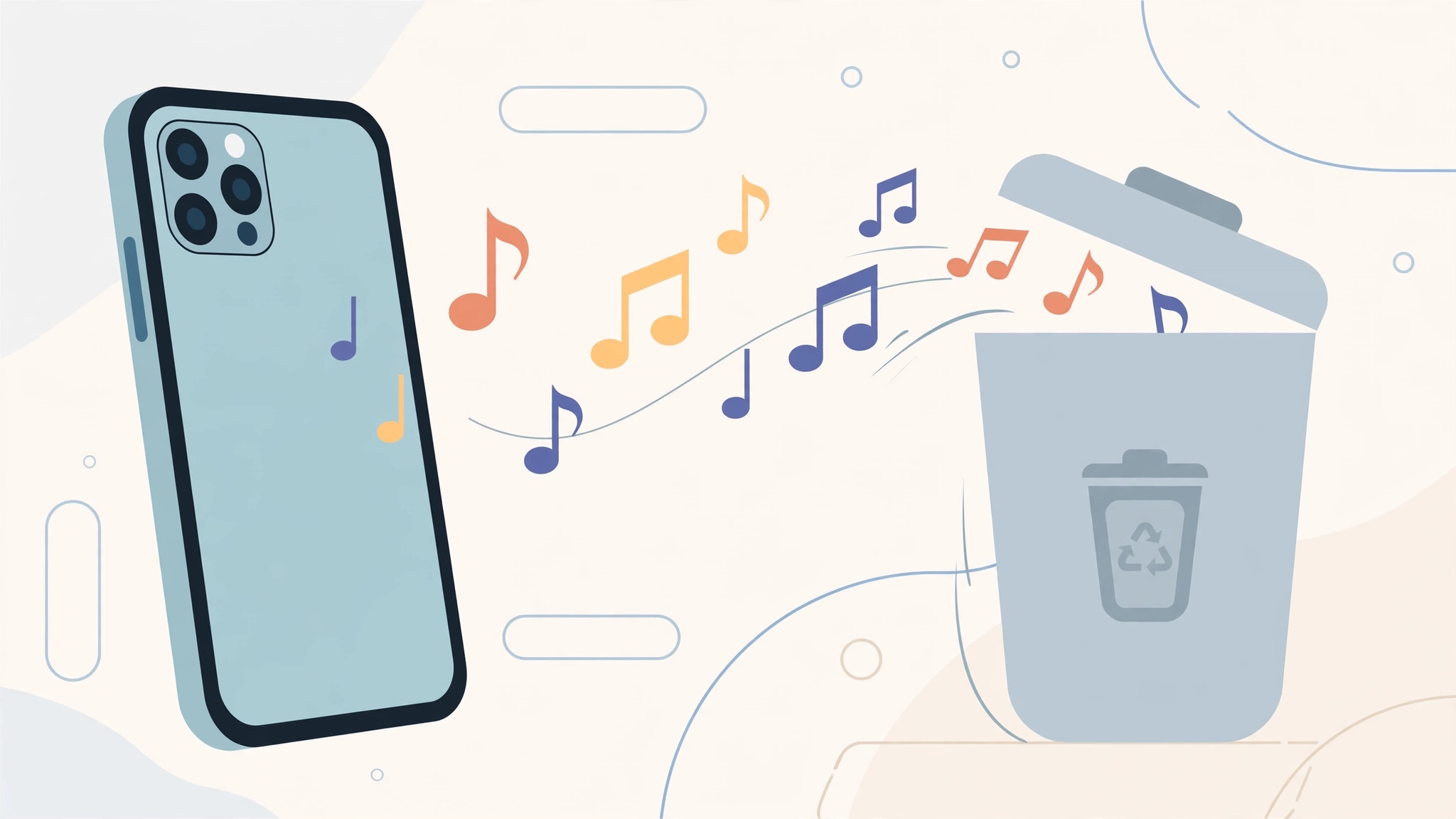 iPhone deleting a downloaded ringtone, shown with music notes