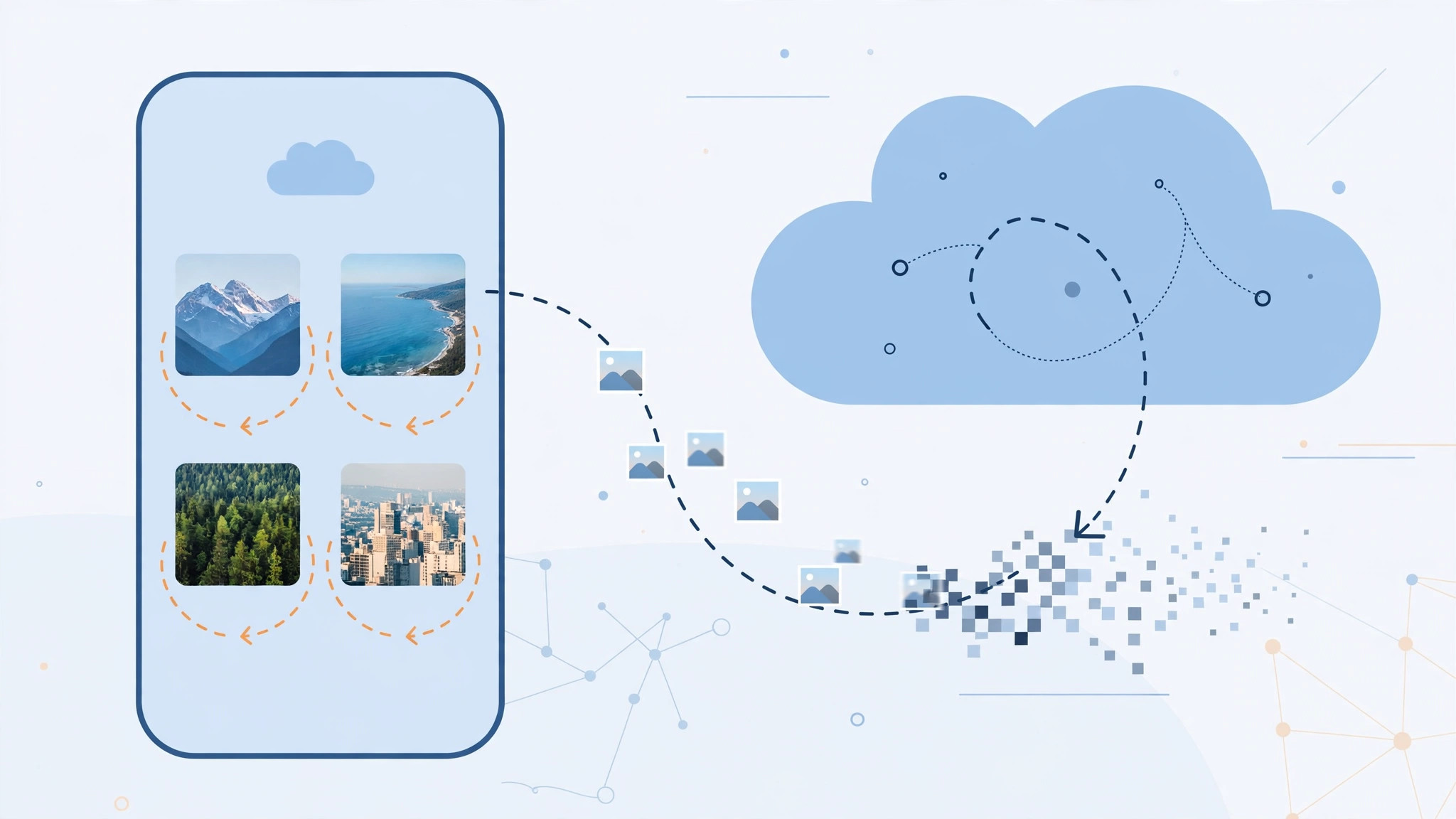 iPhone downloading full-resolution photos from iCloud, cloud icon above photo thumbnails