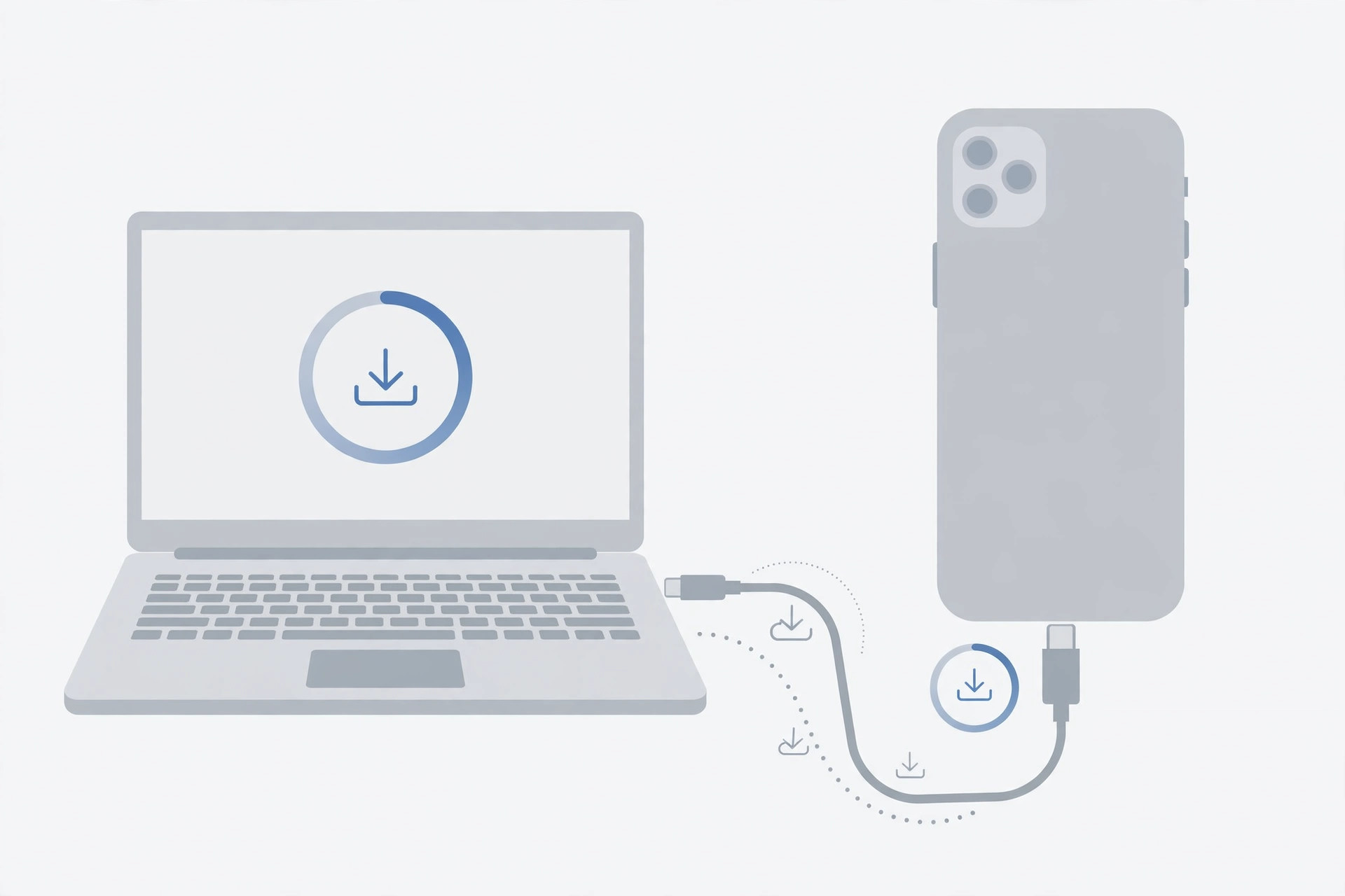Illustration of an iPhone connected to a computer during a firmware restore