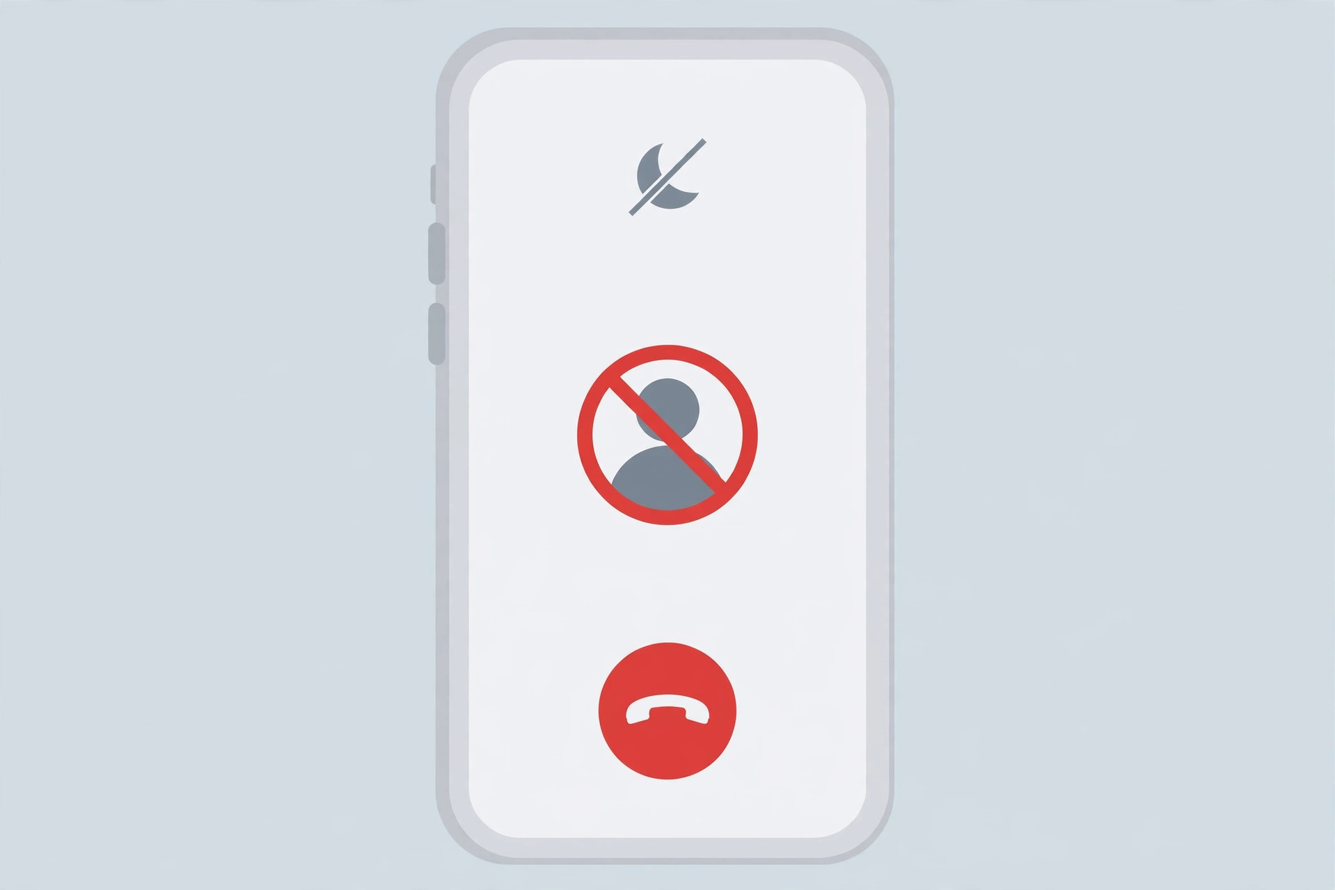 Illustration of an iPhone incoming call screen with an unknown number being silenced