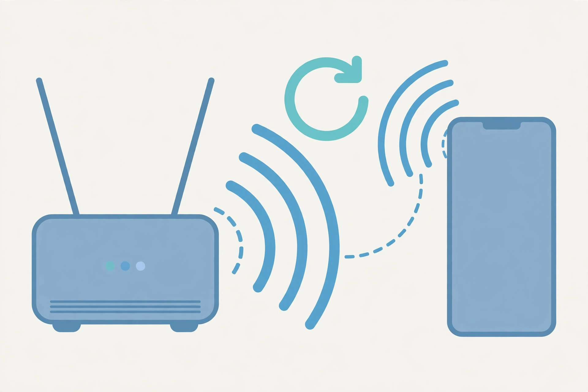 Illustration of an iPhone with a weak Wi-Fi signal next to a wireless router