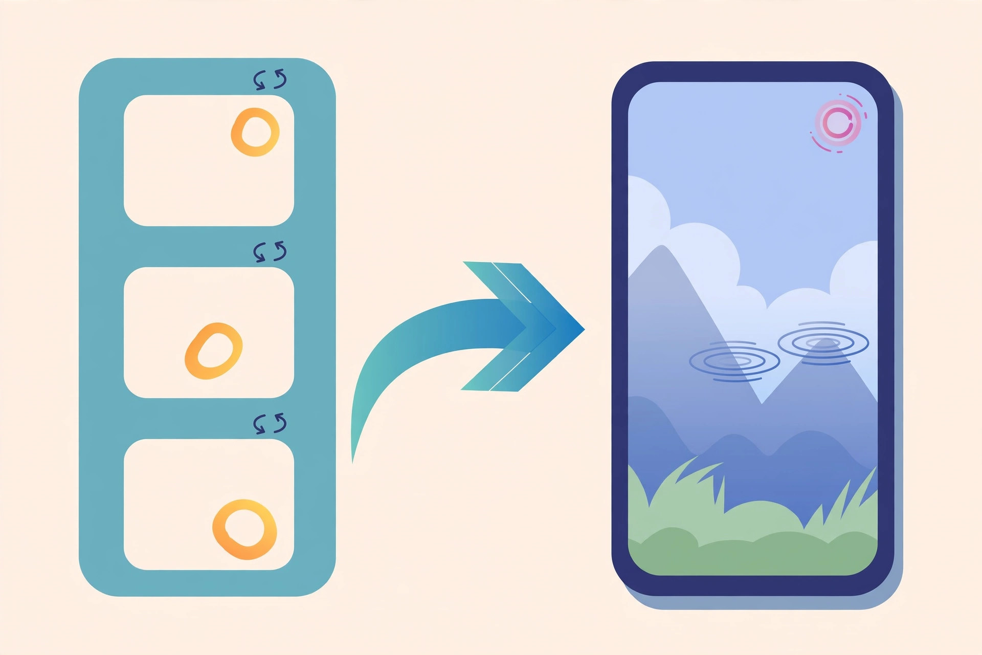 Illustration of an iPhone lock screen playing an animated Live Photo wallpaper