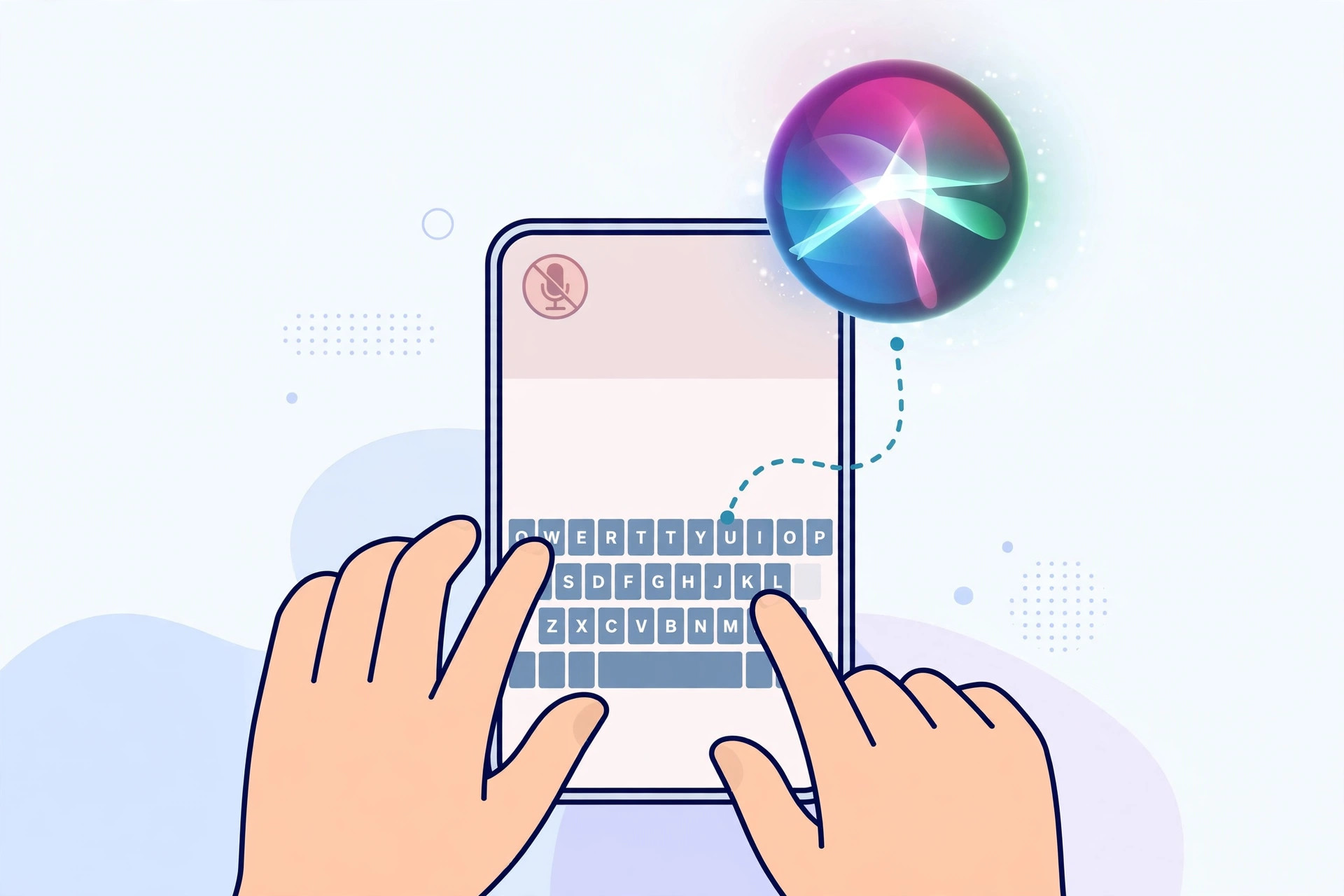 Illustration of typing a question to Siri on an iPhone instead of speaking