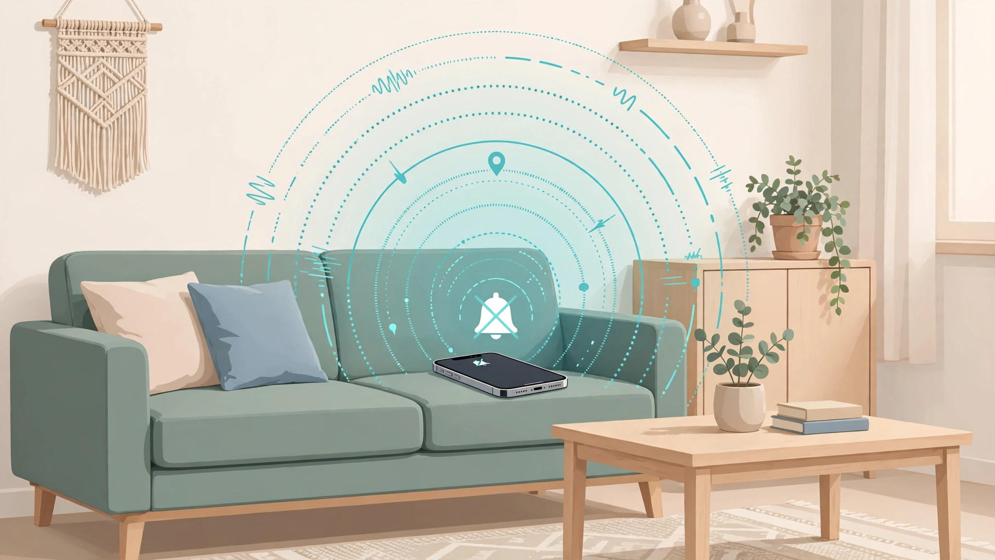iPhone ringing loudly on a couch while being located with Find My