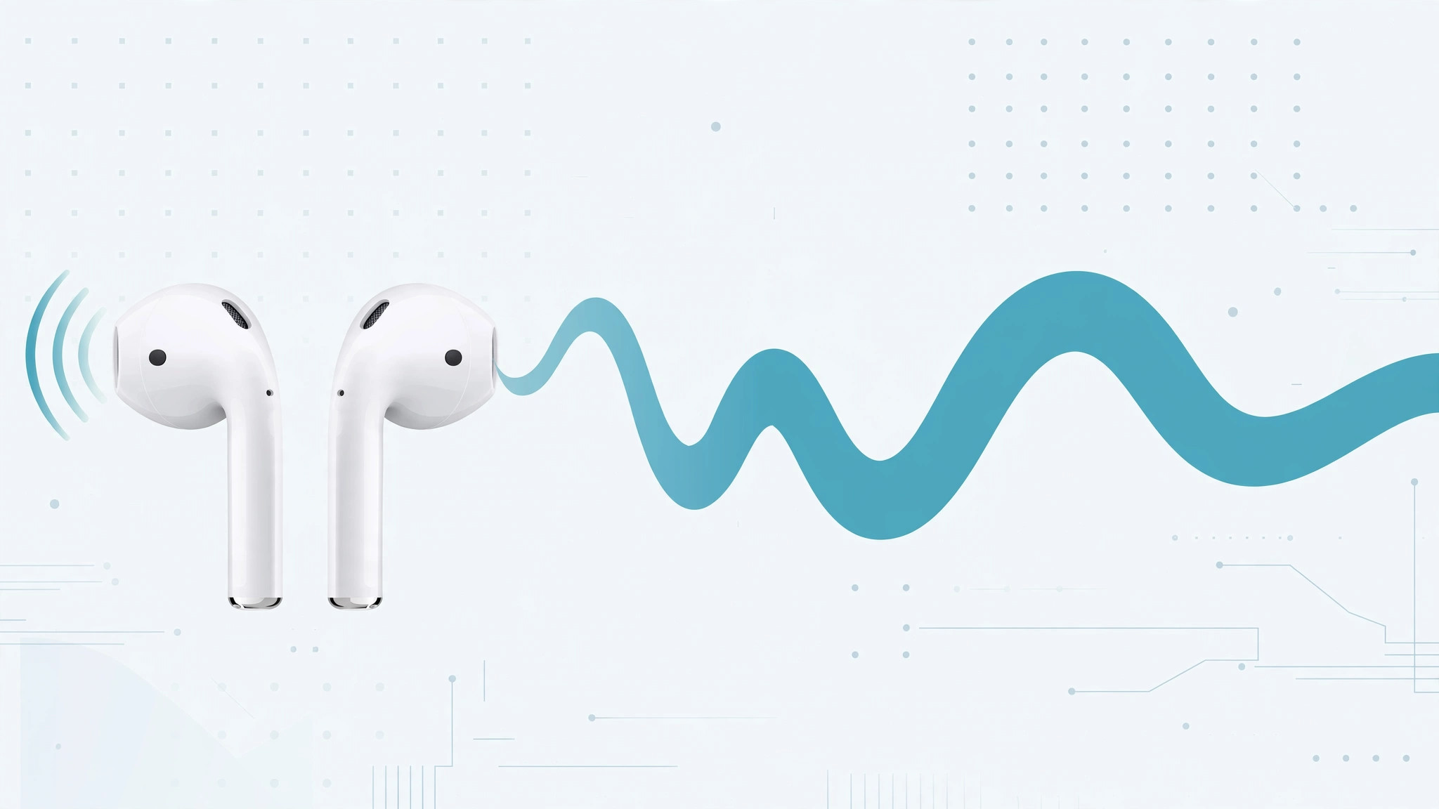 Single AirPod with a stereo audio waveform merging into mono playback