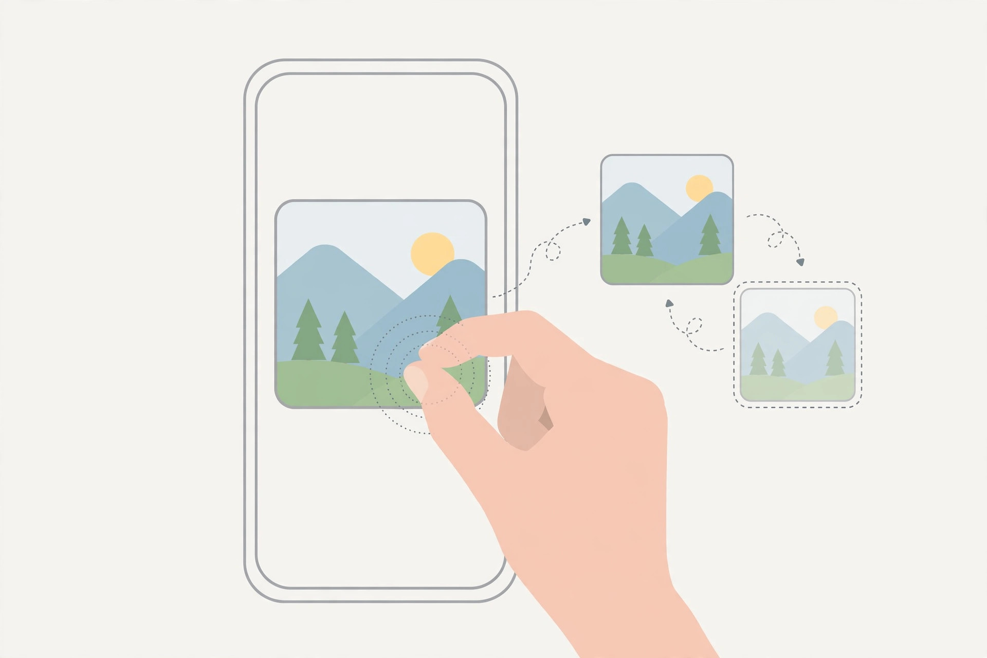 iPhone demonstrating the three-finger pinch copy gesture and a clipboard manager app
