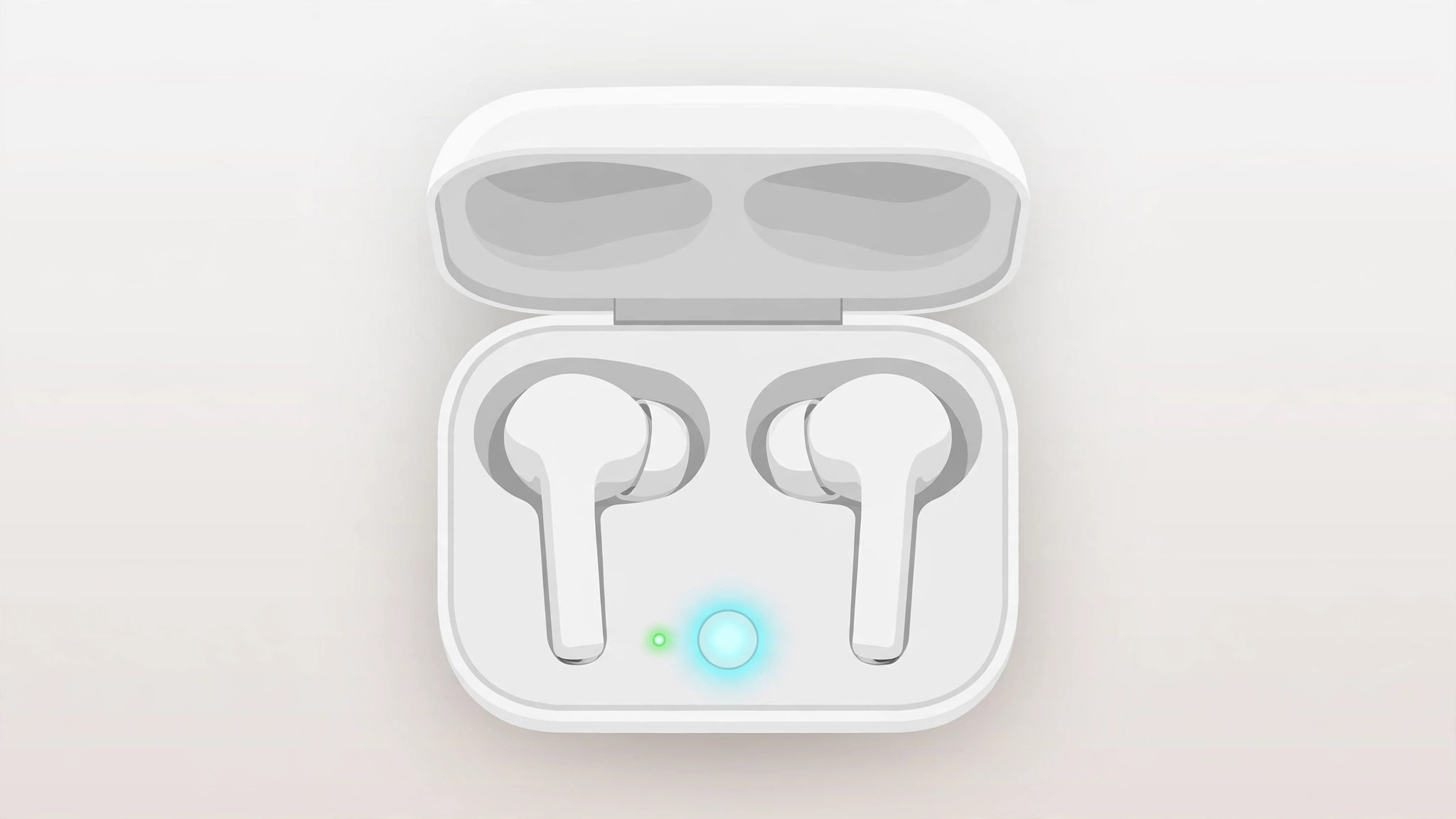 AirPods in an open charging case with the setup button highlighted, illustrating how to factory reset AirPods