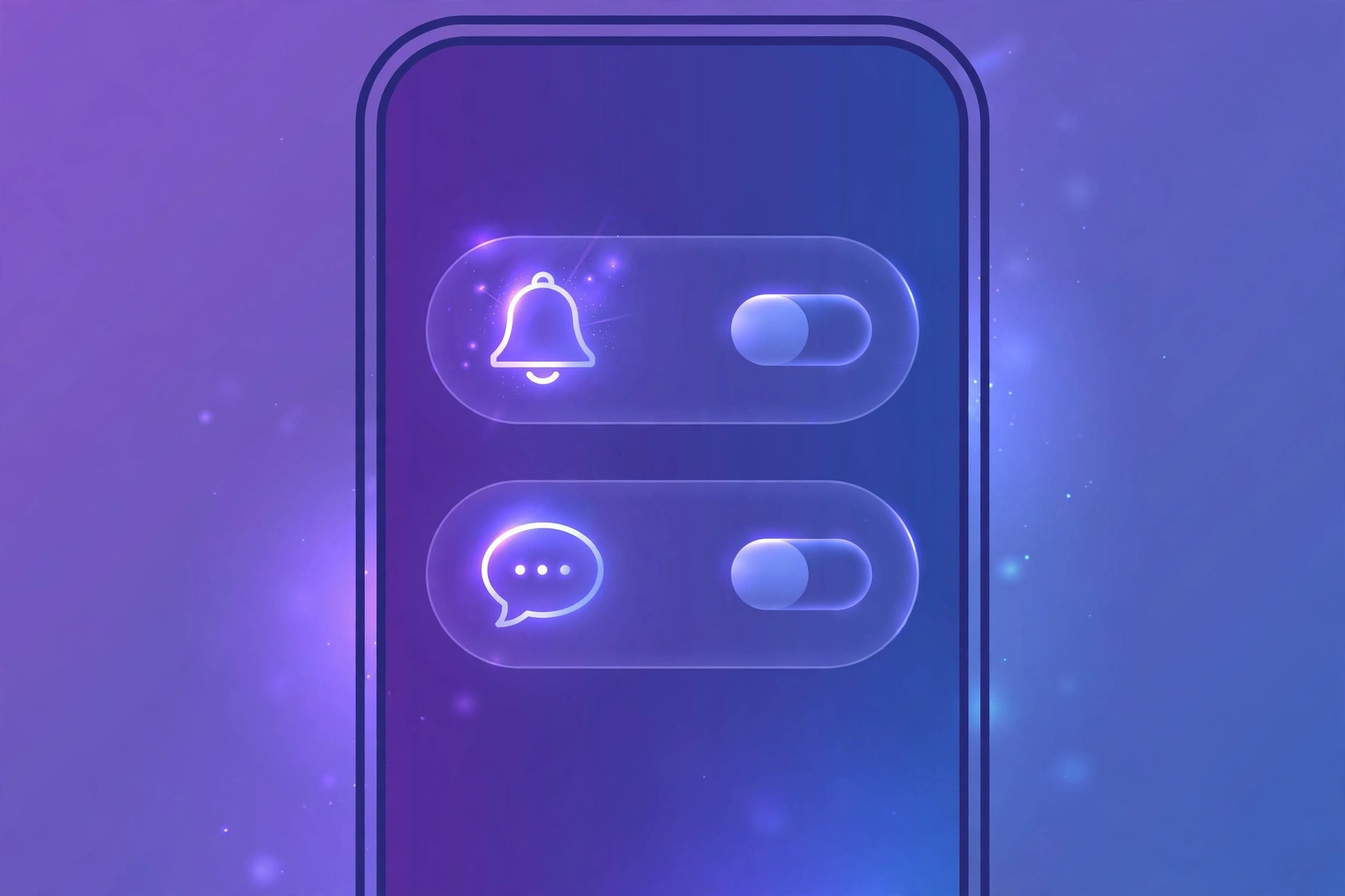 Illustration of iPhone notification settings with toggles for alerts and message previews, representing how to restore missing SMS banners and badges