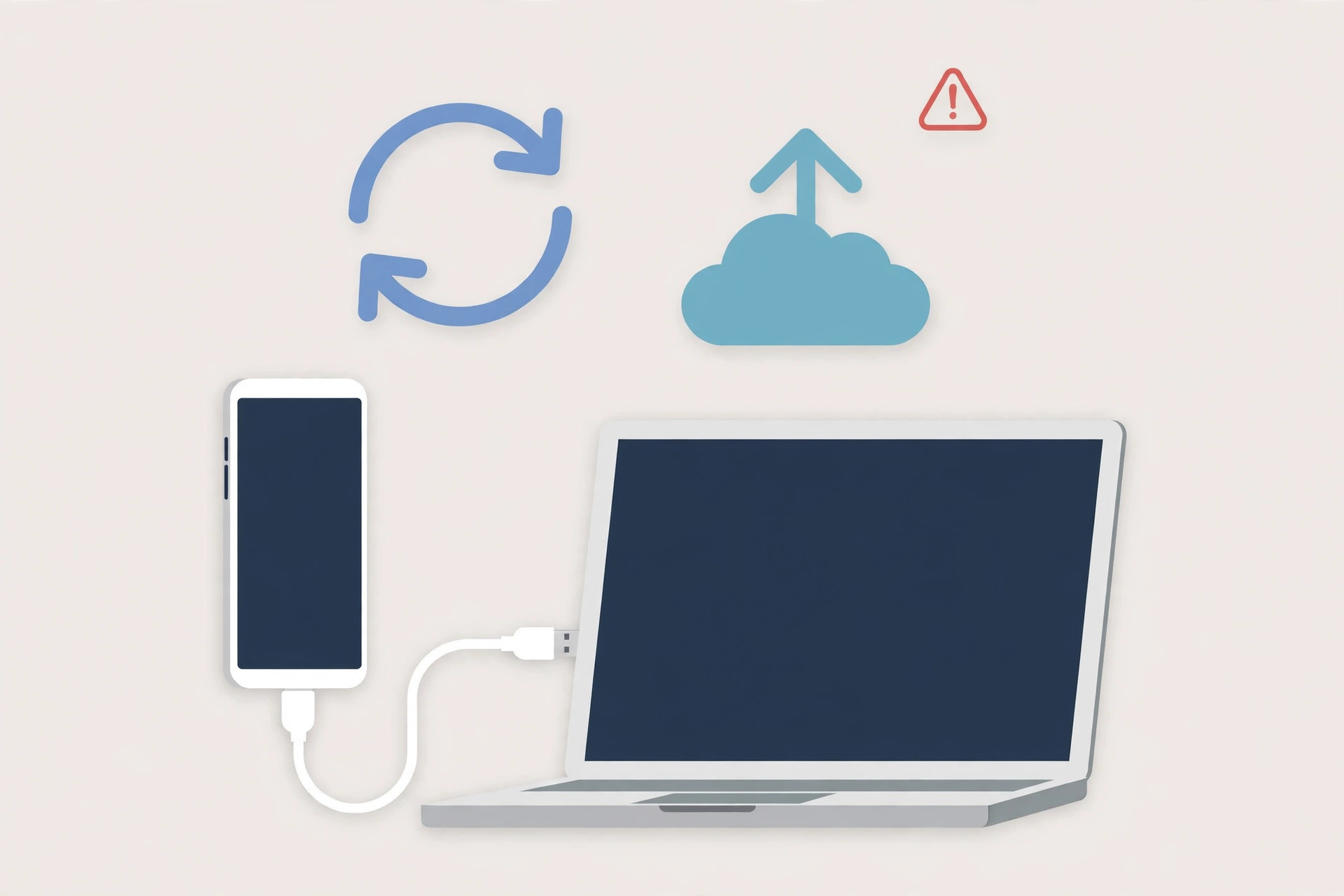 iPhone connected to a computer with a cable for a wired backup