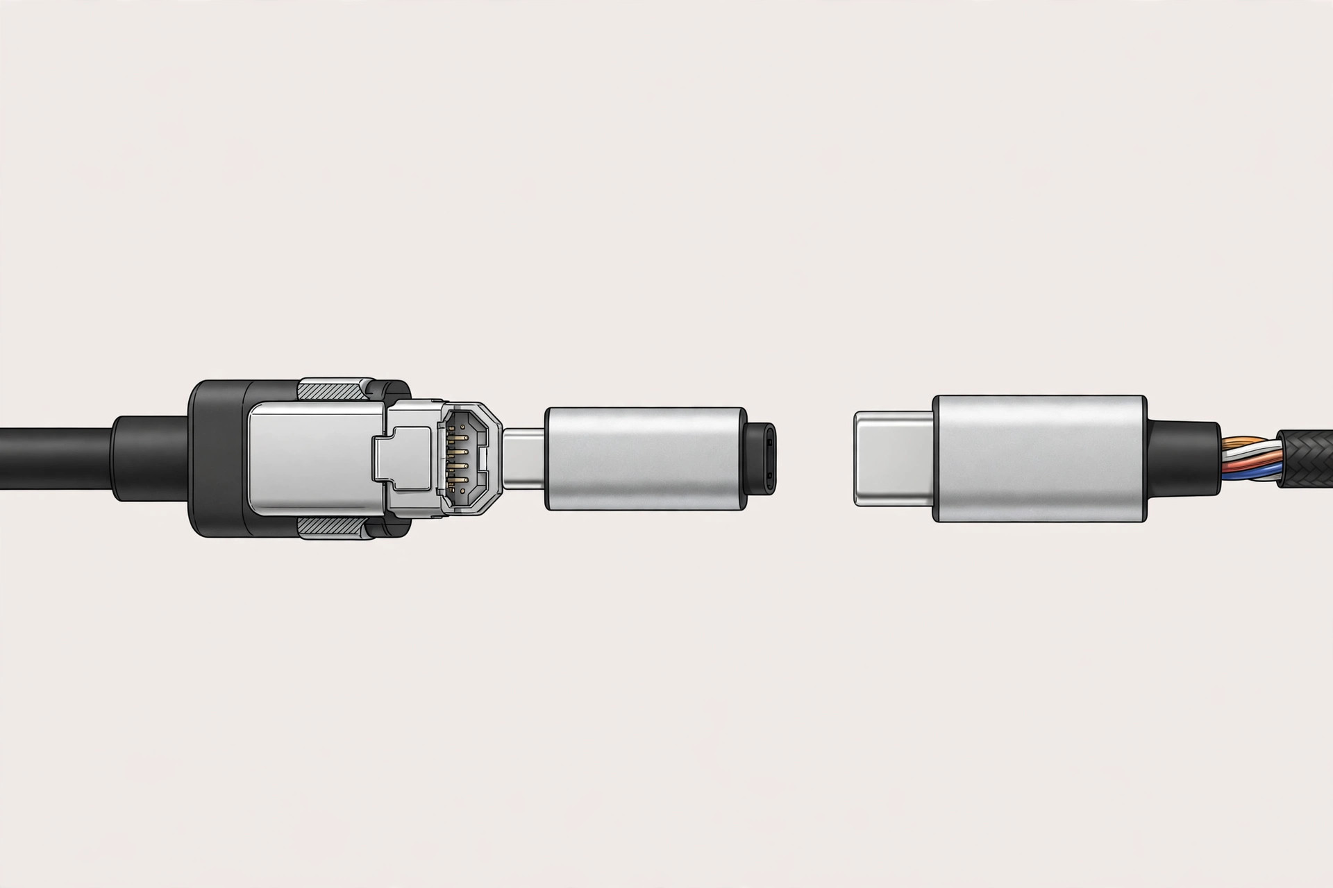 USB-C to Mini DisplayPort adapter connecting a MacBook Pro to an external monitor