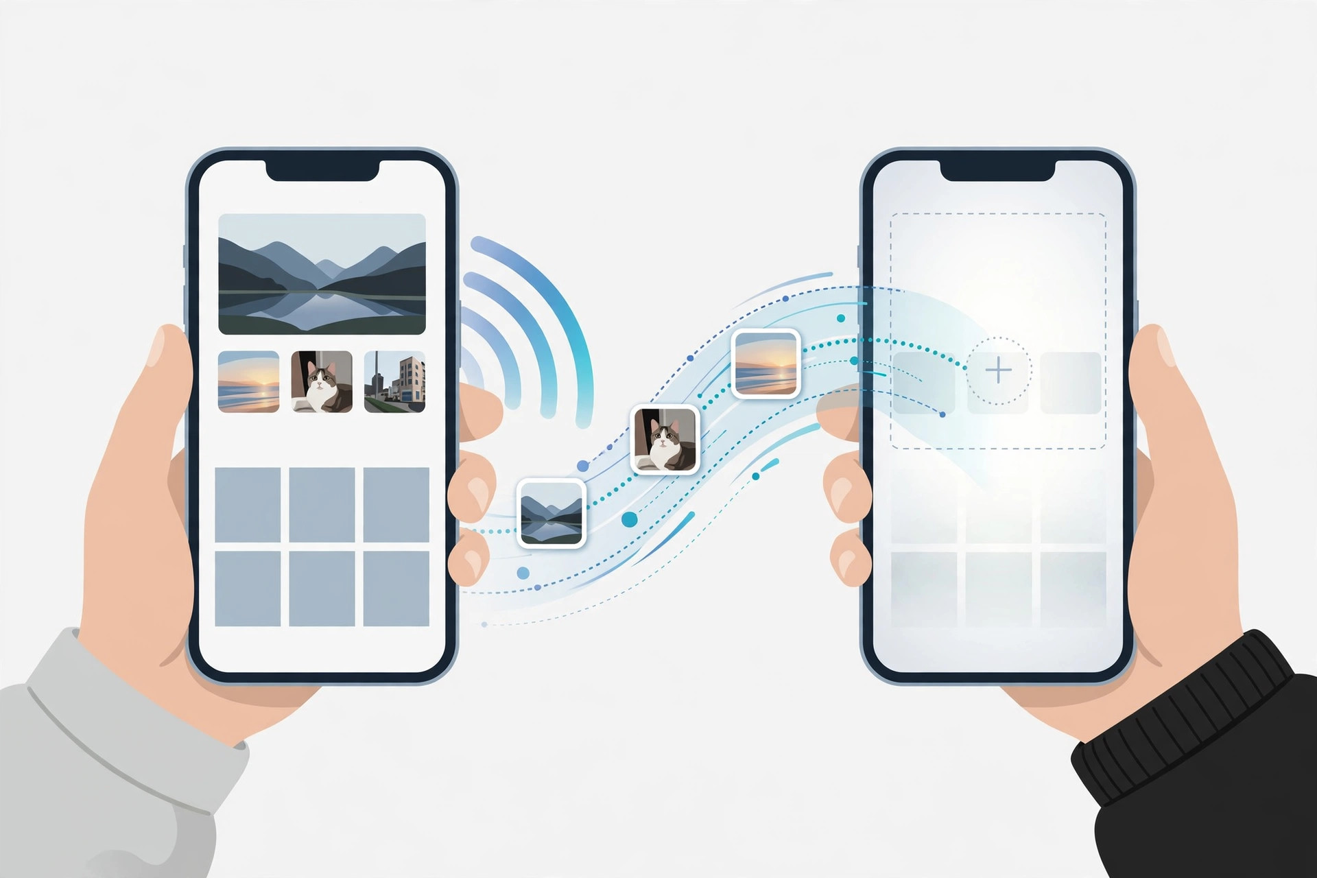 Two iPhones transferring photos via AirDrop