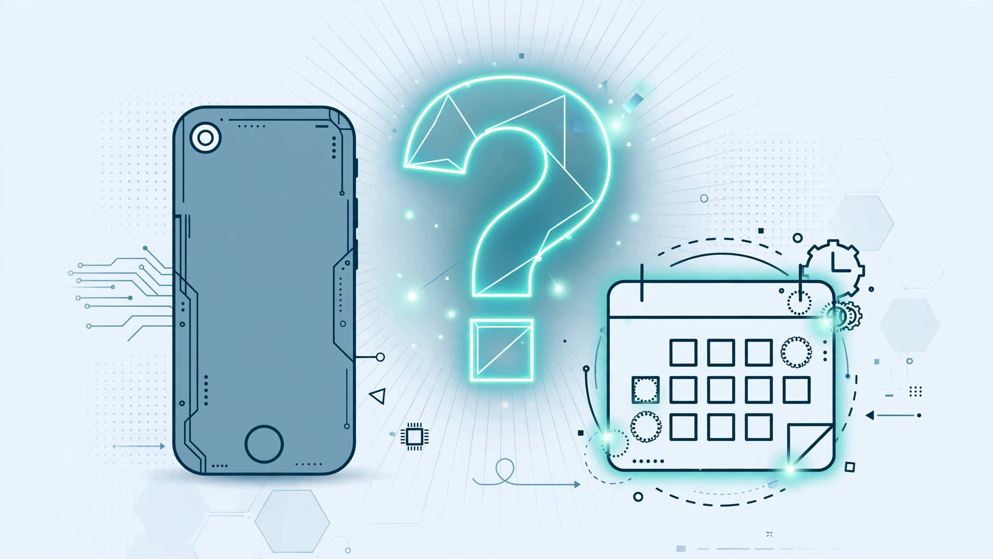 iPhone SE buying decision illustration with question mark and calendar