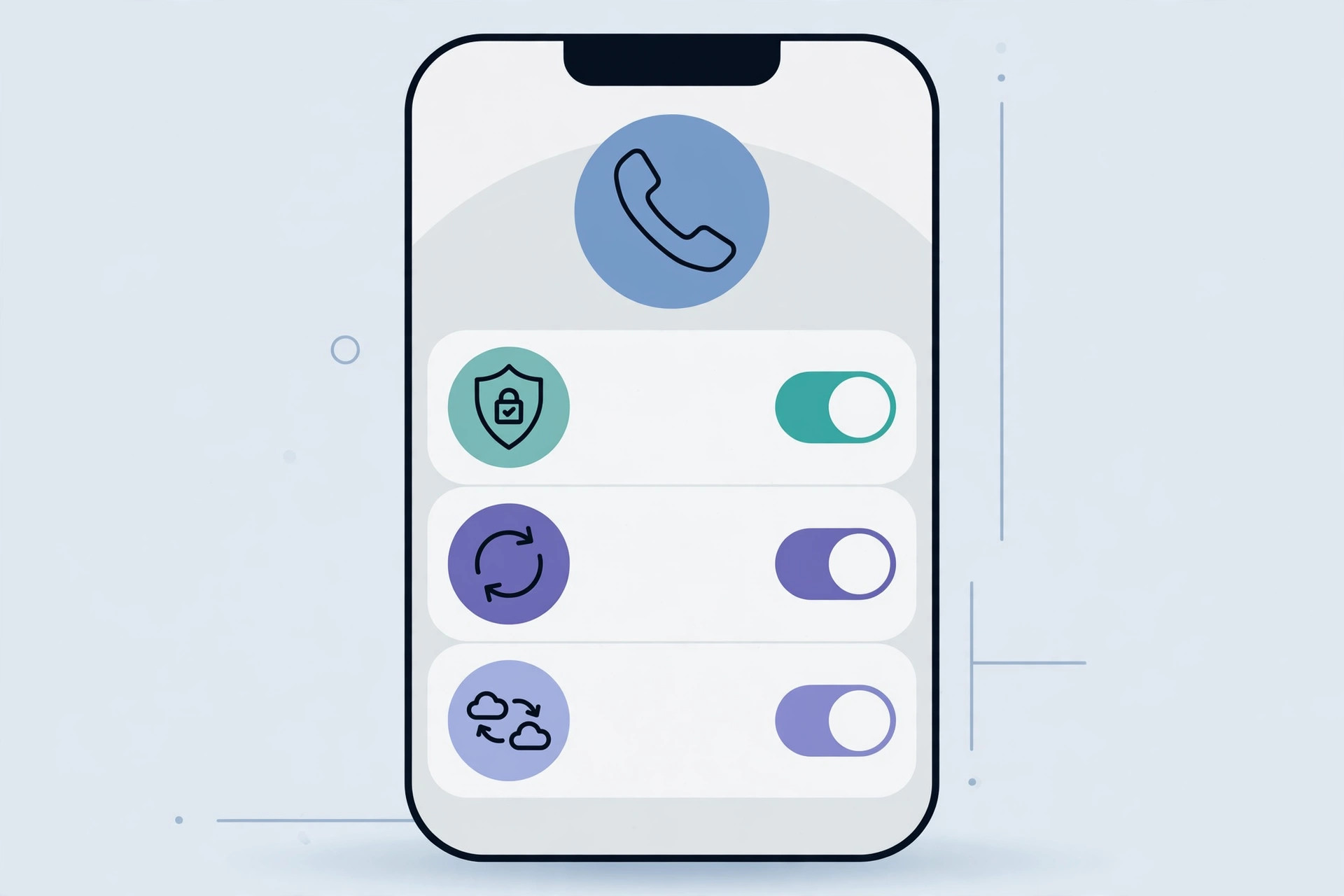 Illustration of two iPhones with call history sync settings