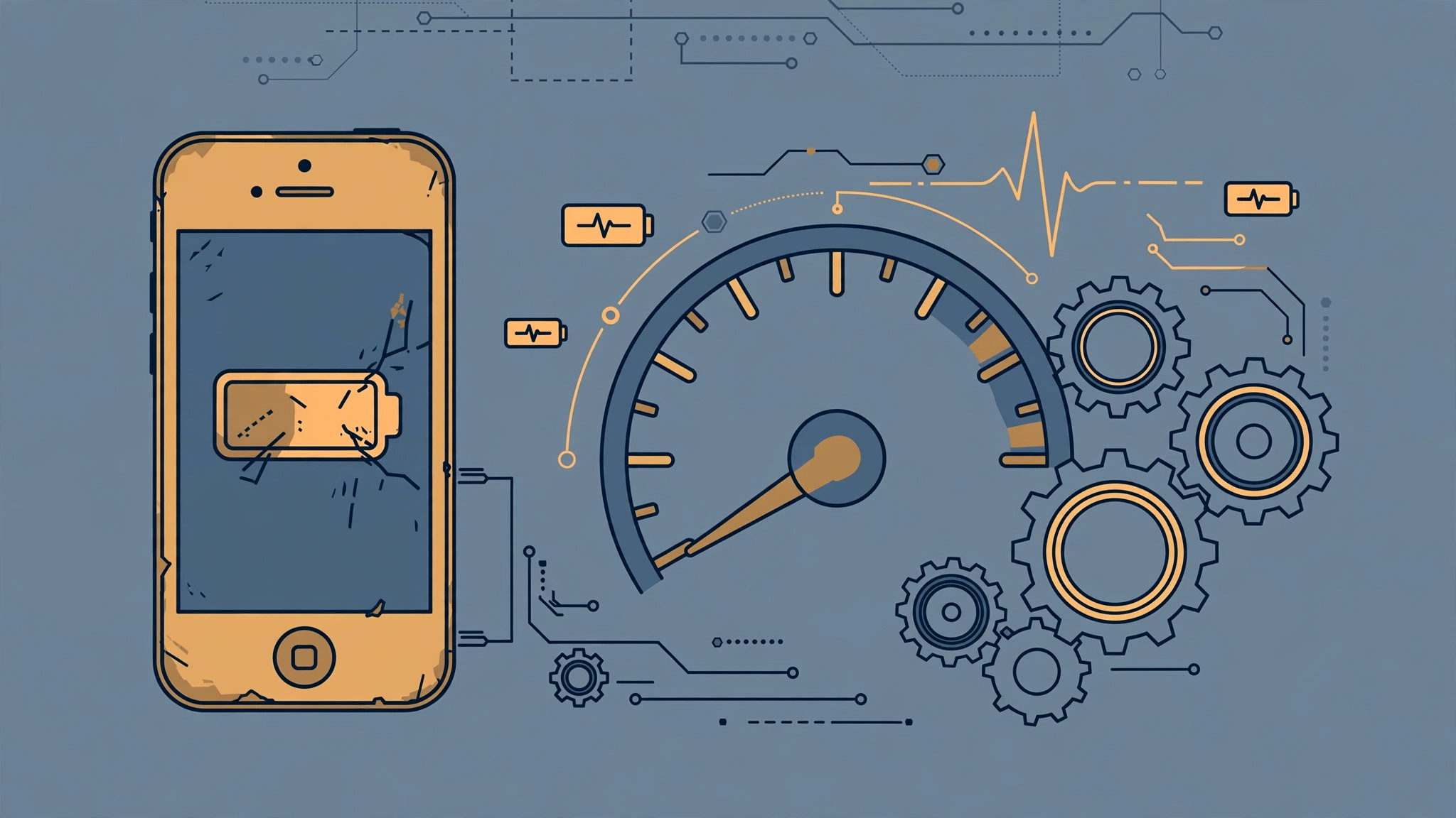 Old iPhone running slowly with a degraded battery illustration