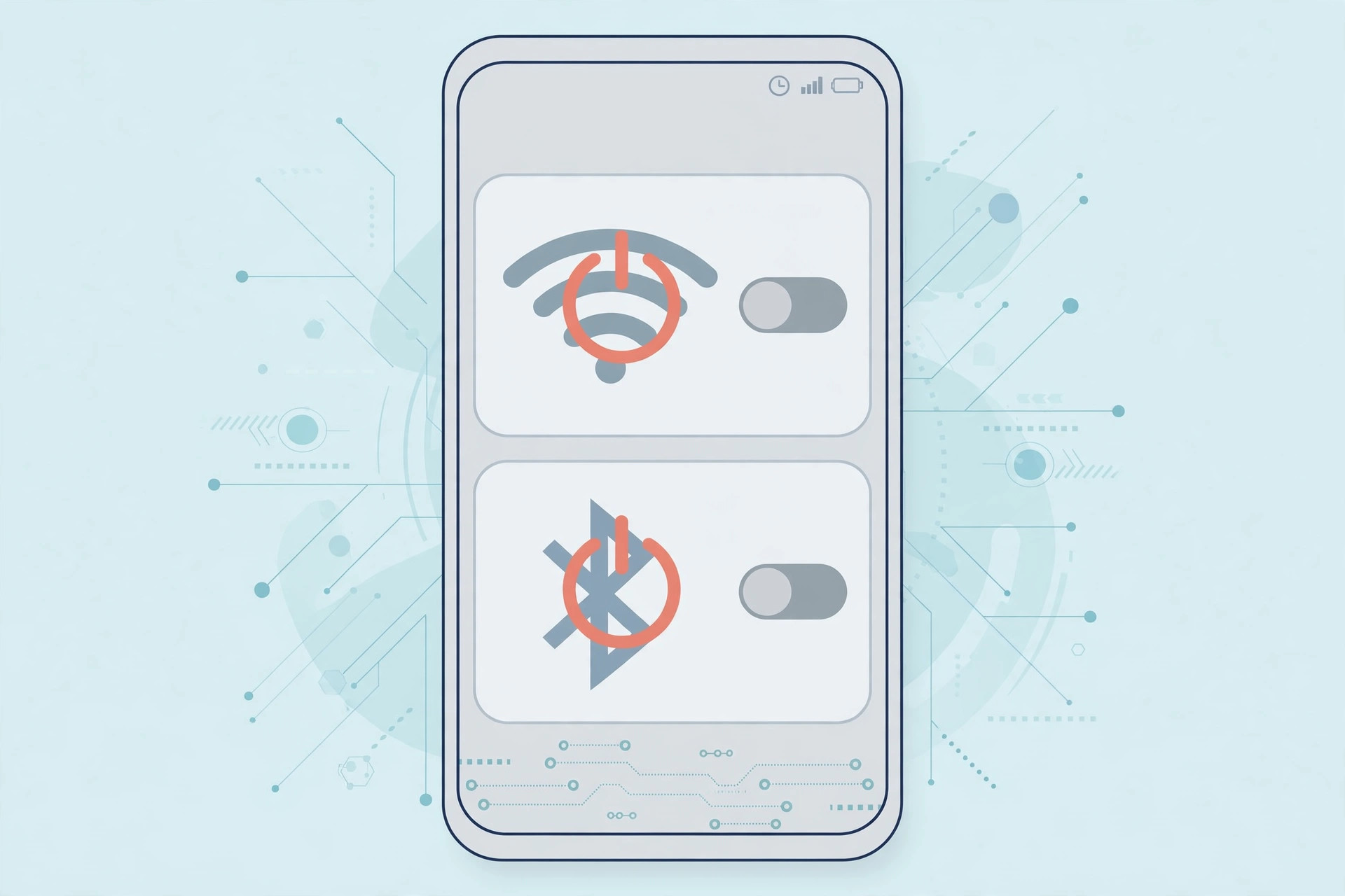 iPhone Settings screen with the Wi-Fi and Bluetooth toggles switched fully off