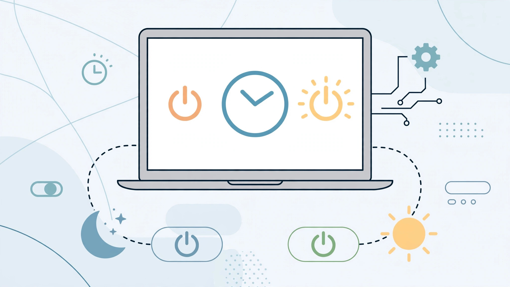 Mac with a scheduled auto shutdown and startup illustration