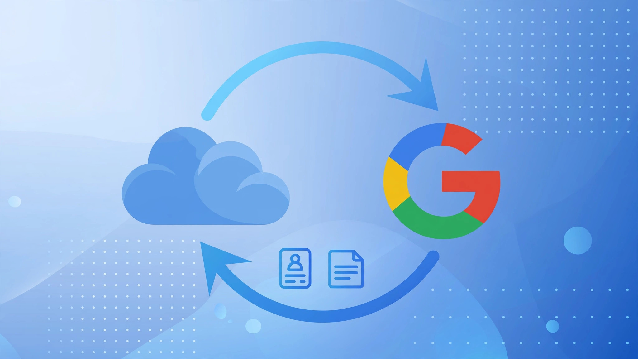 Illustration of iCloud and Google syncing contacts and notes through an iPhone