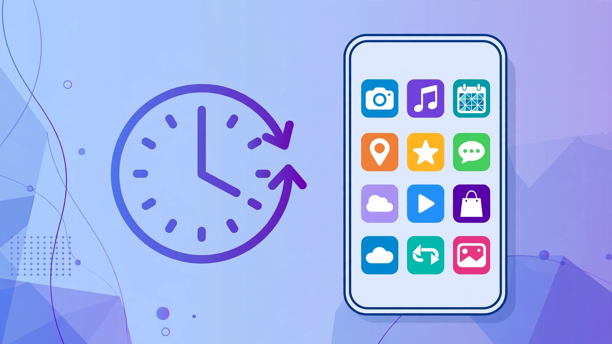 Illustration of an iPhone App Store Purchased section listing all downloaded apps