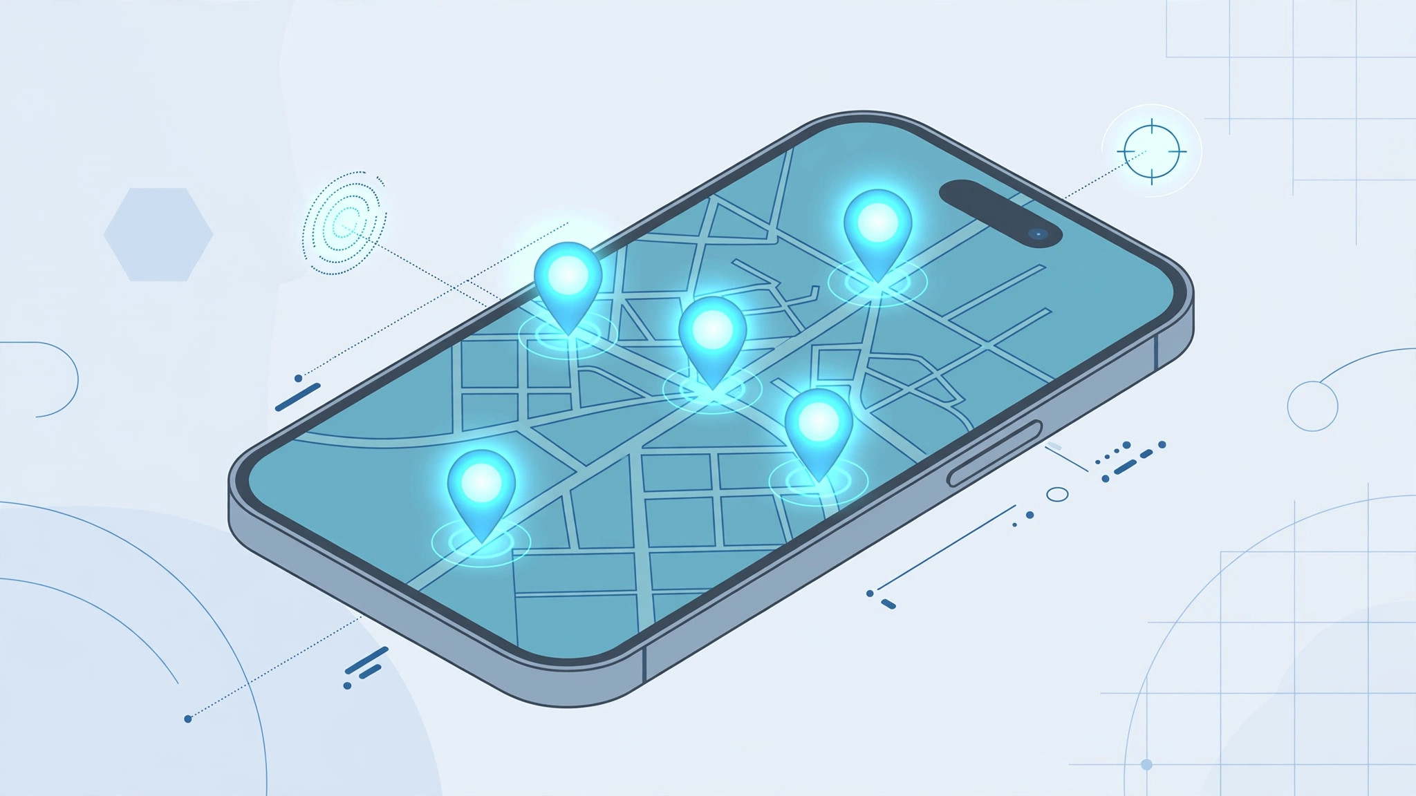 Illustration of an iPhone map showing Significant Locations of frequently visited places